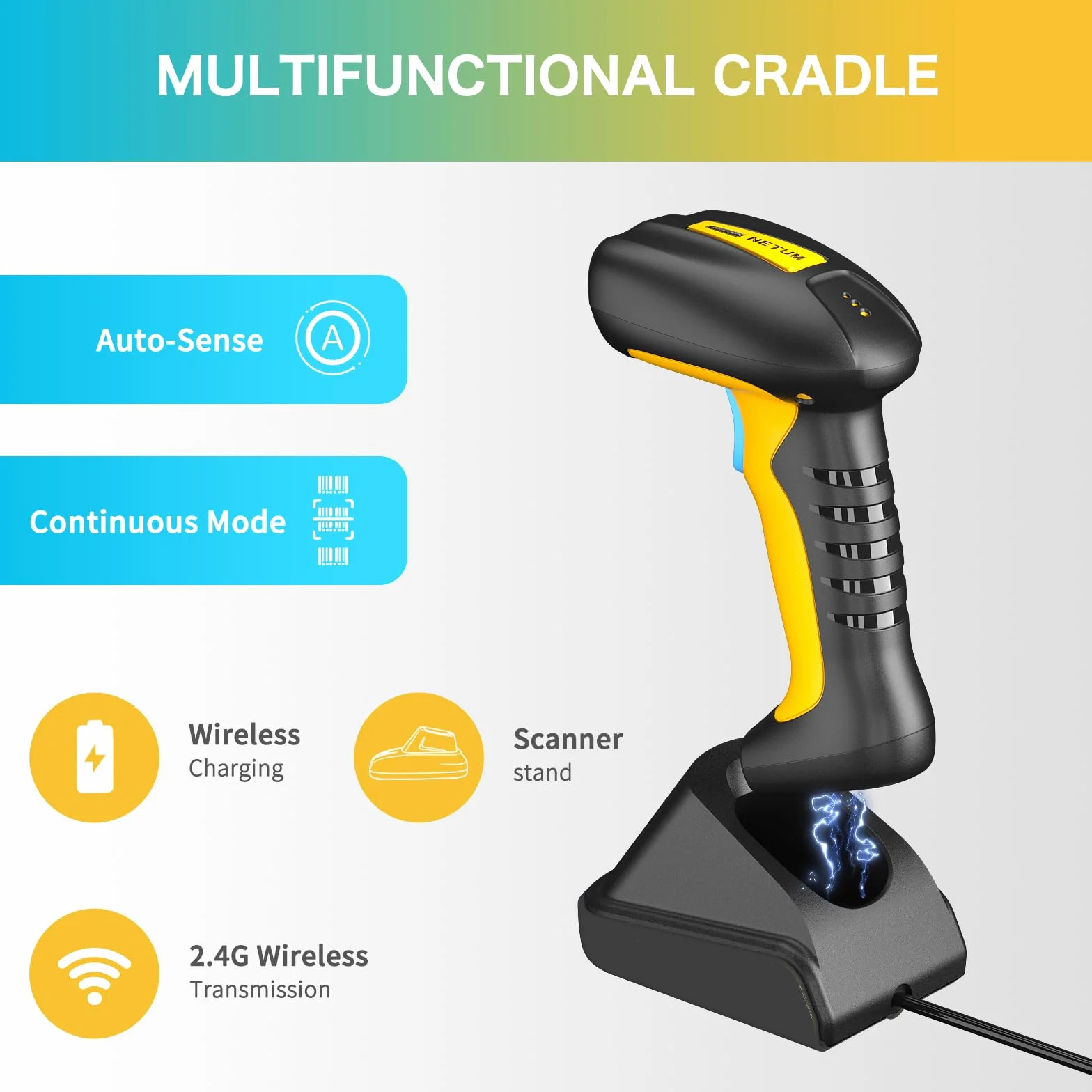 NETUM Scanner Industriel de Codes-Barres Bluetooth RD-1200 1D/2D sans Fil 2600 mAh Résistant Chocs