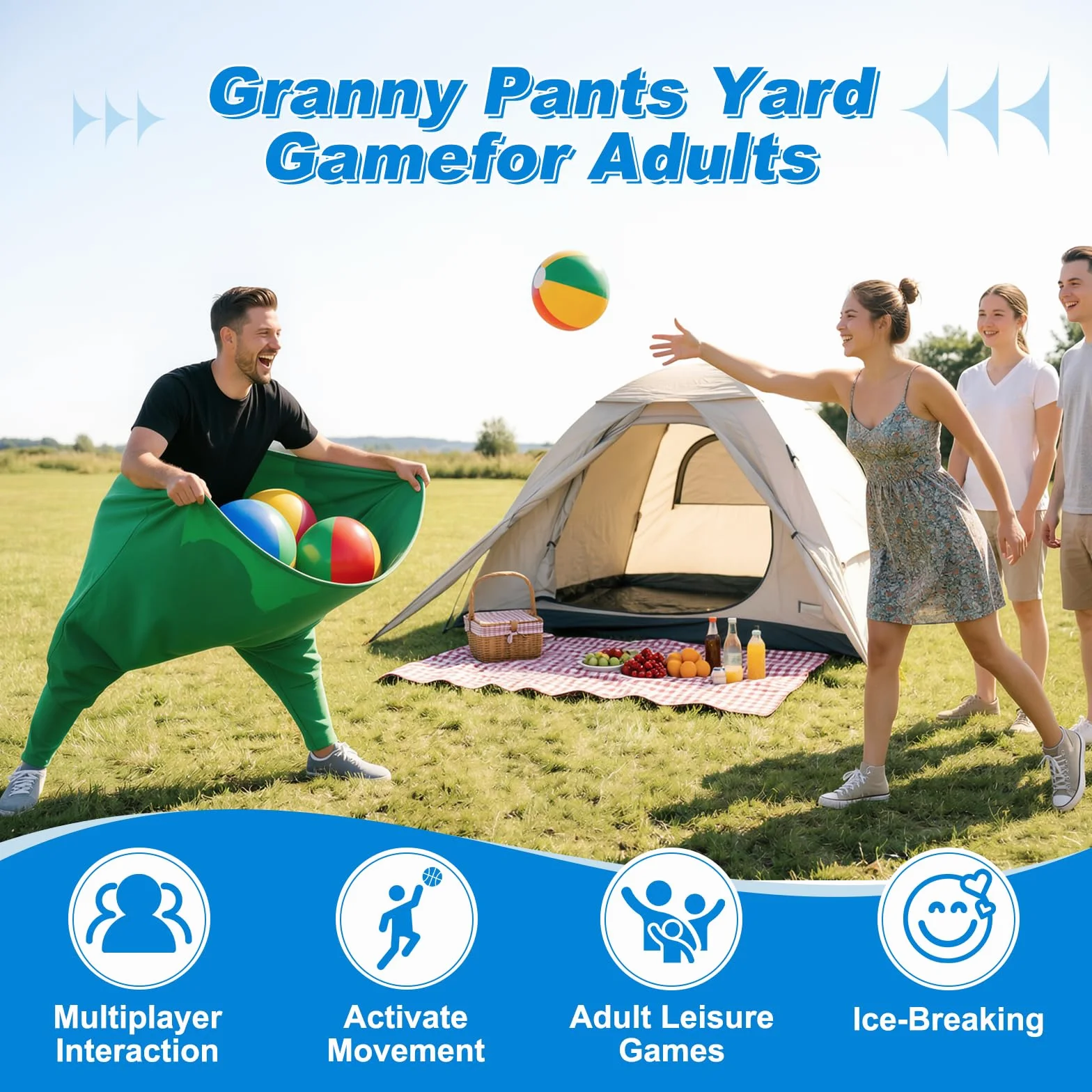 Ensemble de jeu de 4 pantalons de grand-mère avec balles rebondissantes pour adultes et enfants, jeux de fête de famille ultimes dans le jardin