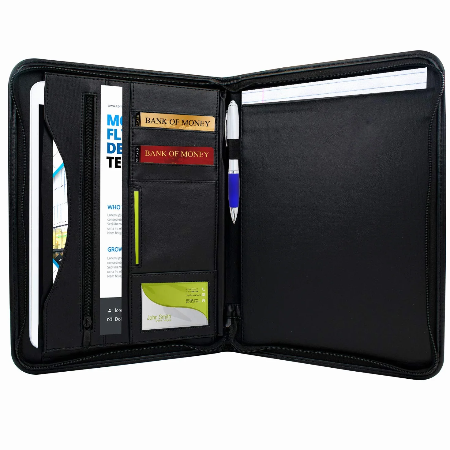 Organisateur de fichiers extensible 25 compartiments A4 zippé simili cuir noir