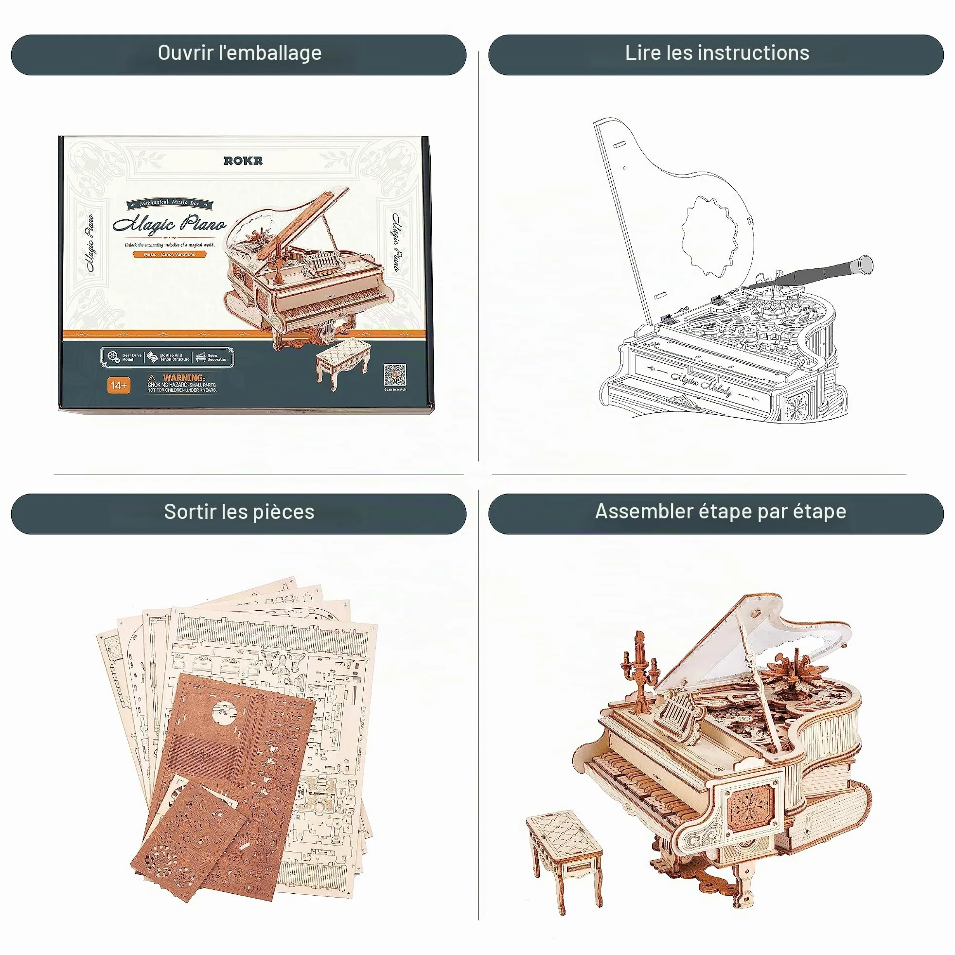 ROKR Piano Puzzle 3D en Bois pour Adultes à Construire- Décoration de Bureau pour la Maison idée Cadeau(AMK81)
