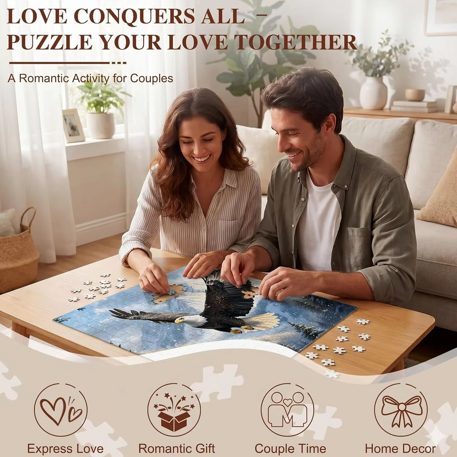 Paysage Aigle Puzzle 1000 Pièces pour Adultes, Format 75 x 50 cm, Challenge Casse-Tête de Famille, Loisirs Créatifs et Relaxation, Pièces Robustes avec Lettres au Dos, Décor Murale Salon f0-517