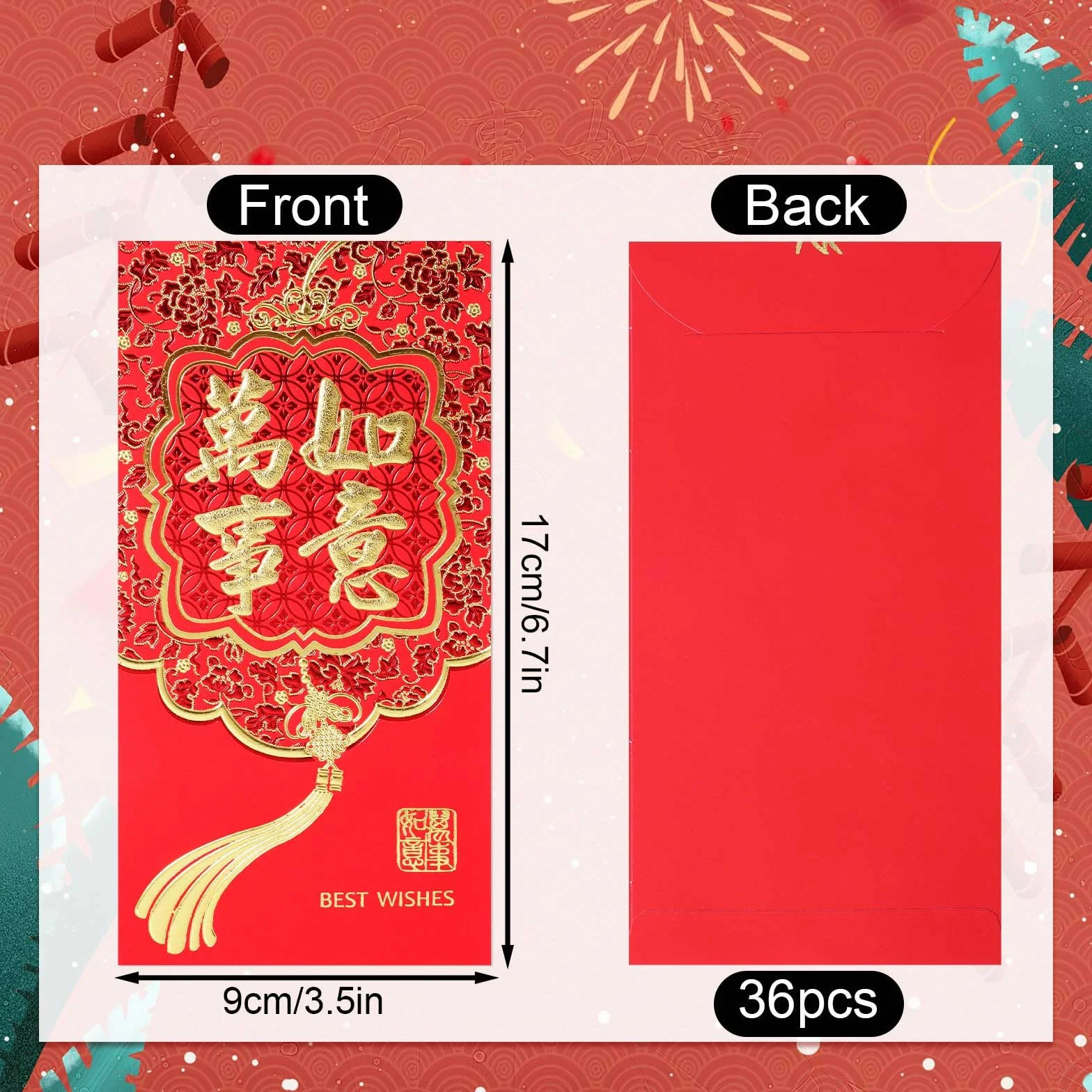 Enveloppes Rouges du Nouvel An Chinoises Porte-bonheur Lot de 36 pour Mariage Fête du Printemps