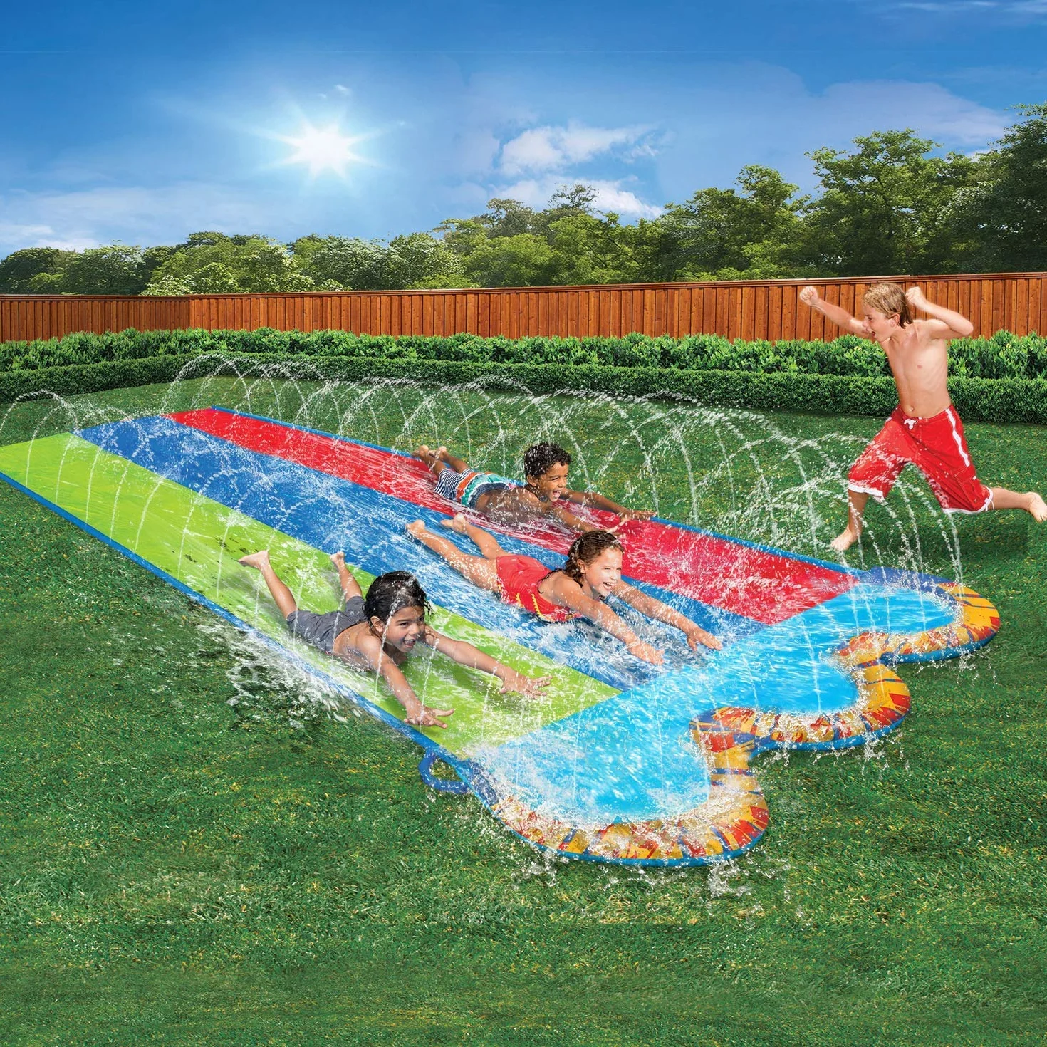 Banzai Triple Racer Toboggan Aquatique 4,8 m avec 3 Bodyboards Multicolore