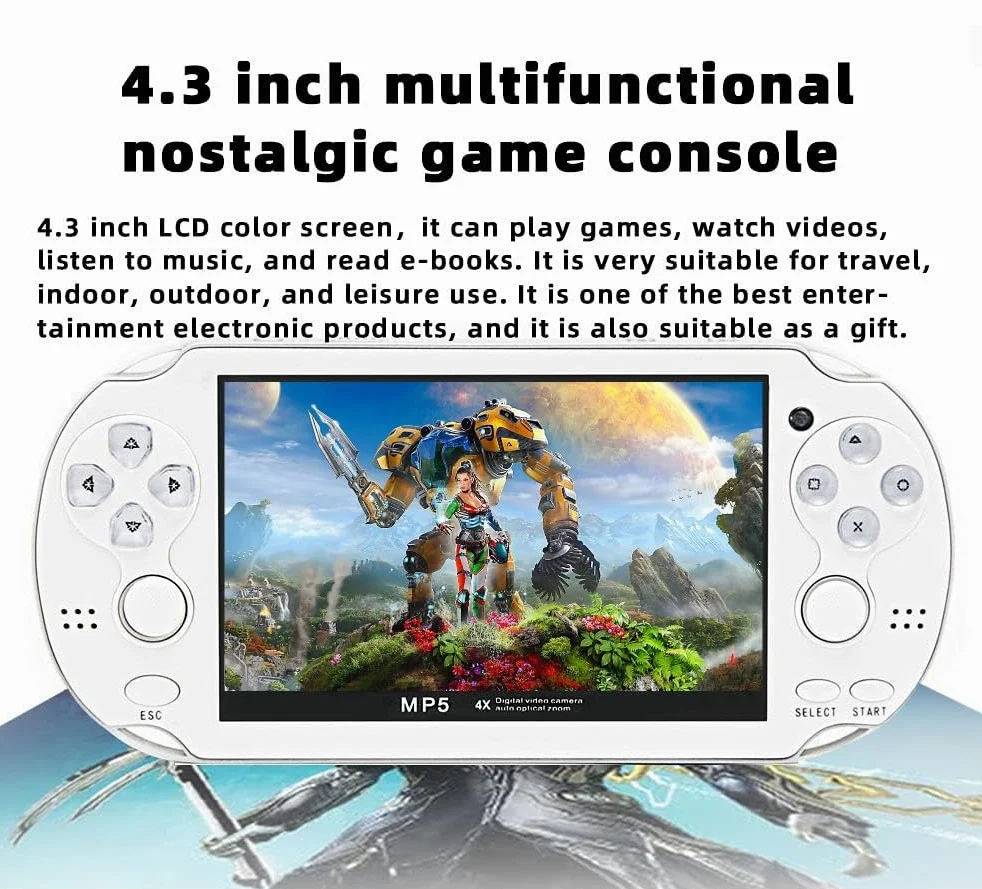 CZT Console de jeu portable double joystick de 10,9 cm 8 Go intégrée pour 2000 jeux vidéo compatible Arcade/CPS/FC/SFC/GB/GBC/GBC/GBC/GBA/SMC/SMD/SEGA Games MP4 Player (blanc)
