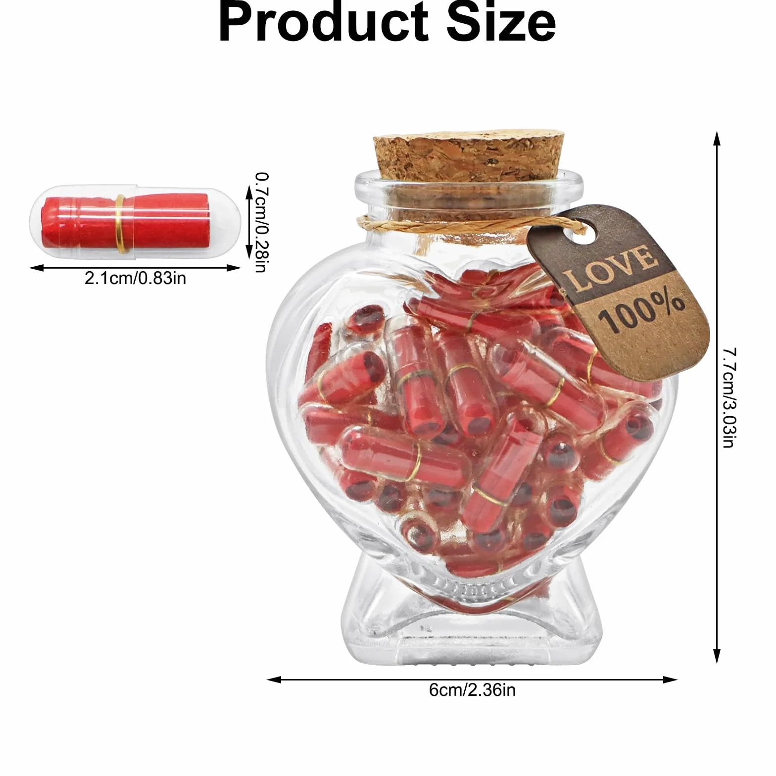 Capsule Letters Message in a Glass Bottle 50PCS Love Romantic Gifts for Boyfriend Girlfriend Valentine's Day Red