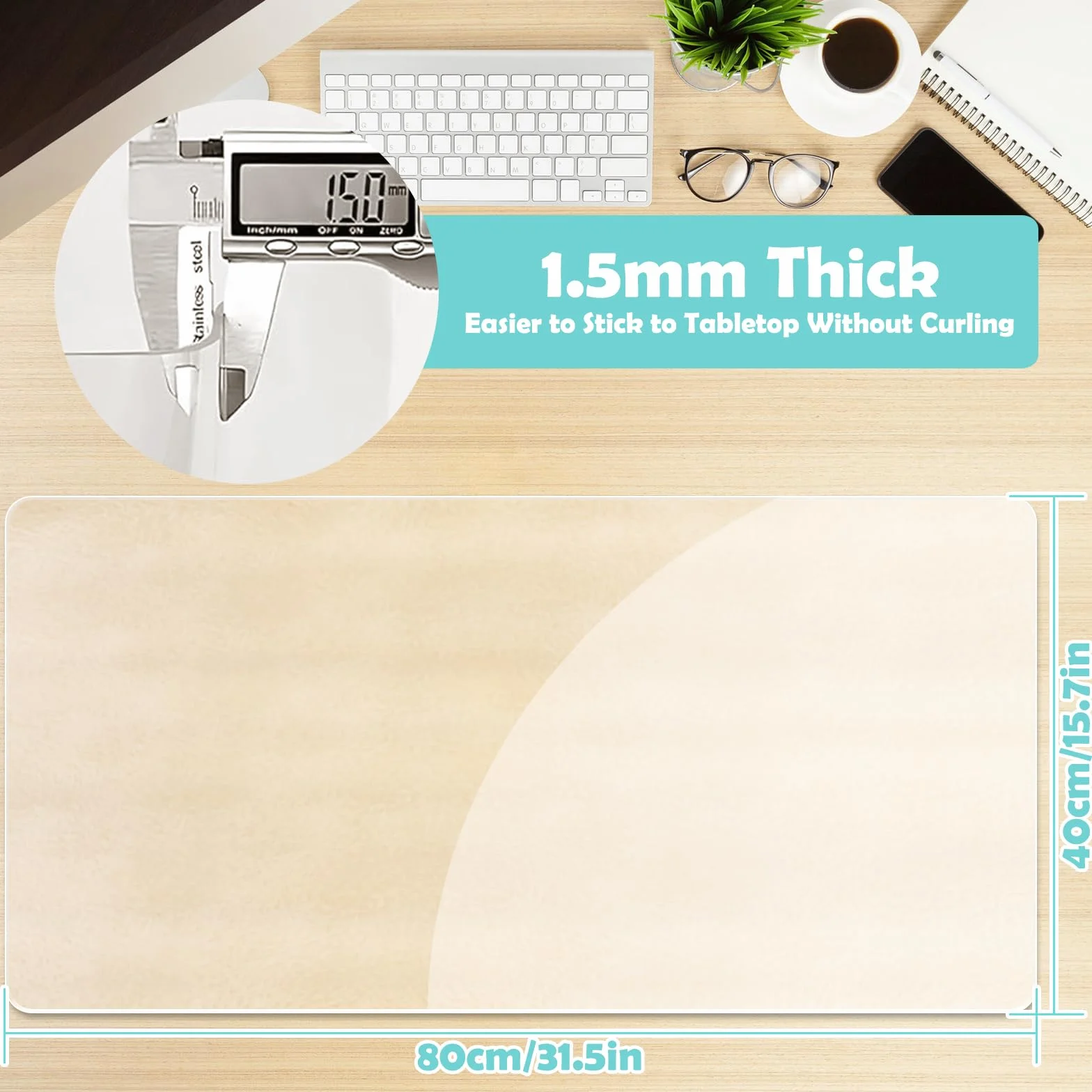 Tapis de Bureau Transparent 80 x 40 cm PVC Protection Bureau Antidérapant Résistant à la Chaleur