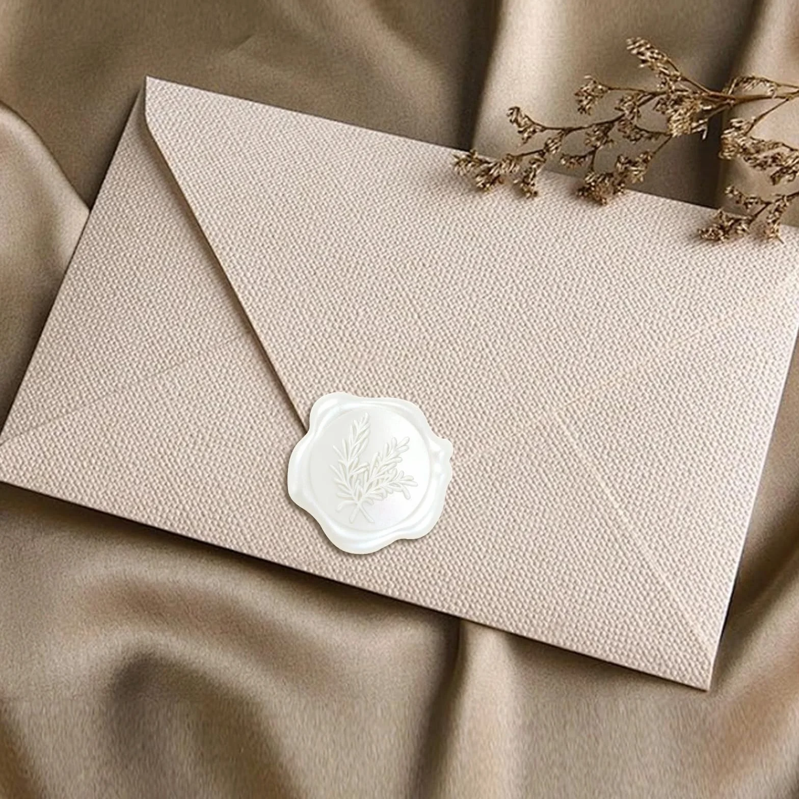 Sceau de Cire Autocollants Blanc Nacré, 50 Pièces, Cachet de Cire Autocollant Vintage pour Mariage, Enveloppes, Emballages Cadeaux