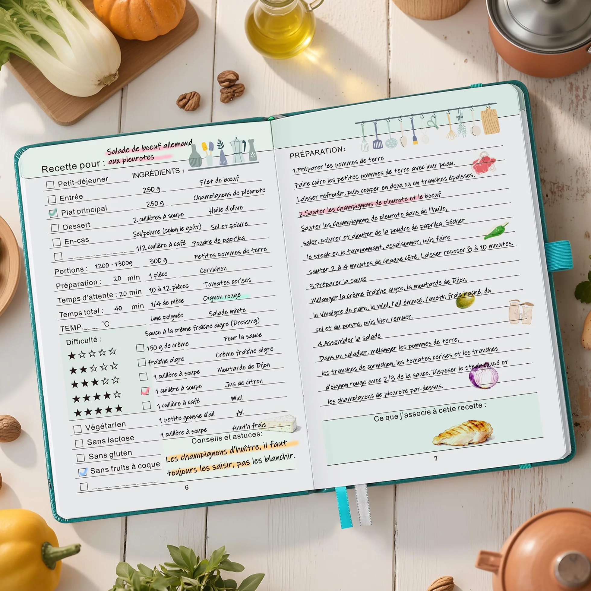 Carnet de Recettes à Remplir A5 – Livre de Recettes Vierge avec Index, Cahier de Cuisine Vert militaire