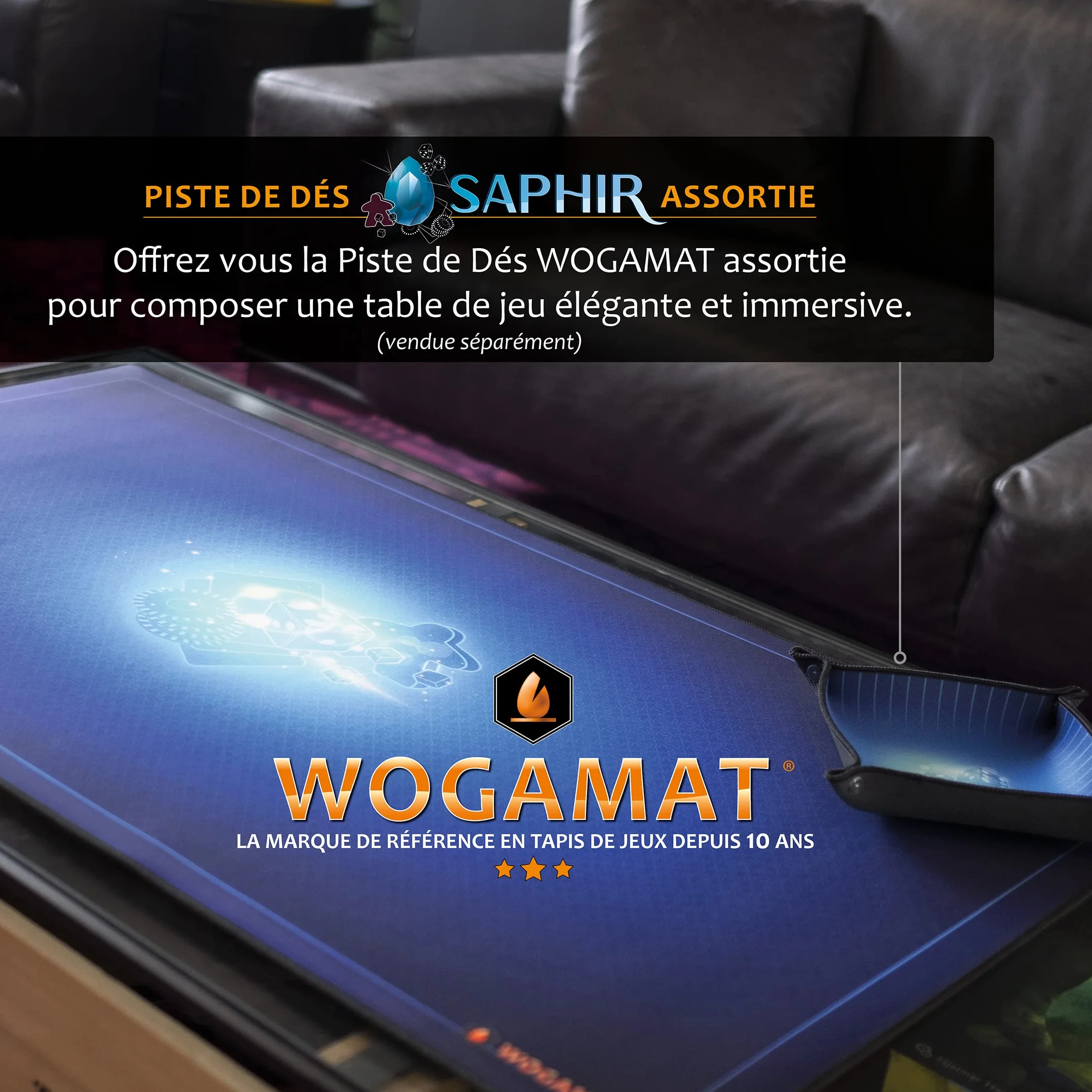 Tapis MULTIJEUX Saphir Bleu 60x100 cm - Tapis de Jeux de Cartes, Plateau, Dés - Antidérapant, Silencieux, Épais, Lavable