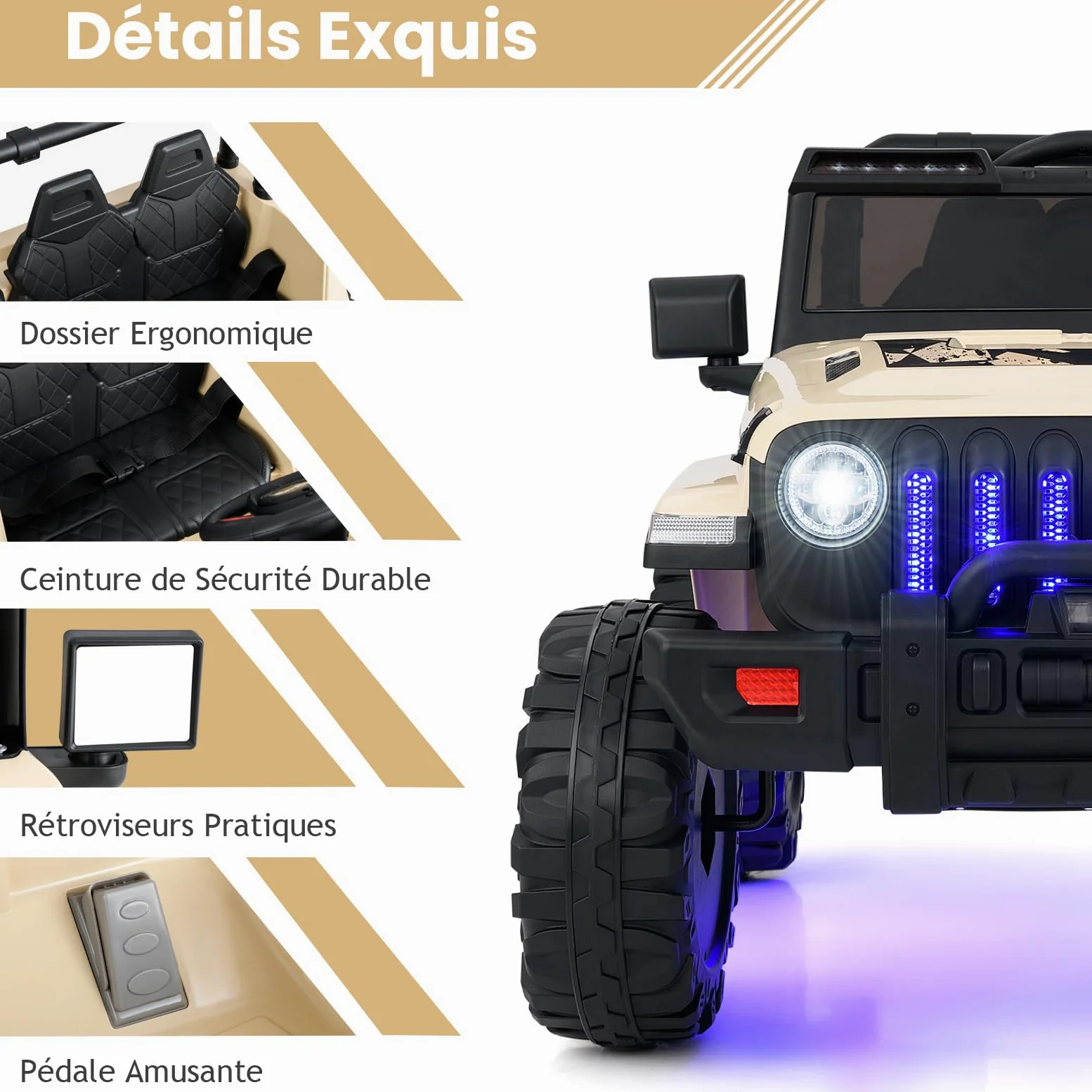 GOPLUS Voiture Electrique Enfants 1 Place, Quad 4x4 Electrique Enfants 12V avec Télécommande 2,4G & Vitesse Réglable & Klaxon Sonore & Lumière & Musique.Charge 35KG pour Enfant 3+ Ans (Sable)