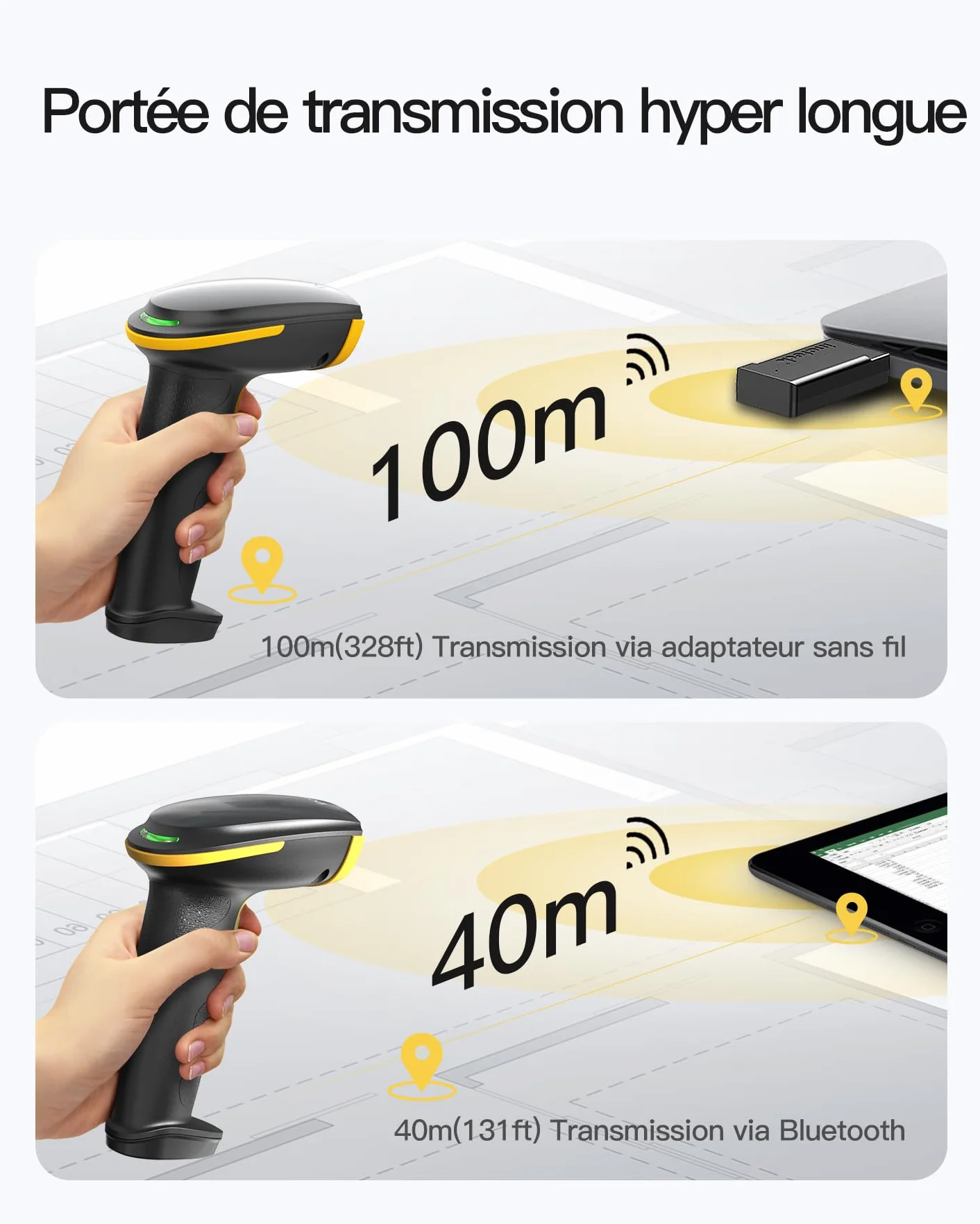 Inateck Scanner de Codes-Barres Bluetooth 2D sans Fil, QR Code 2D avec Batterie 2600 mAh et Base de Charge, BCST-36