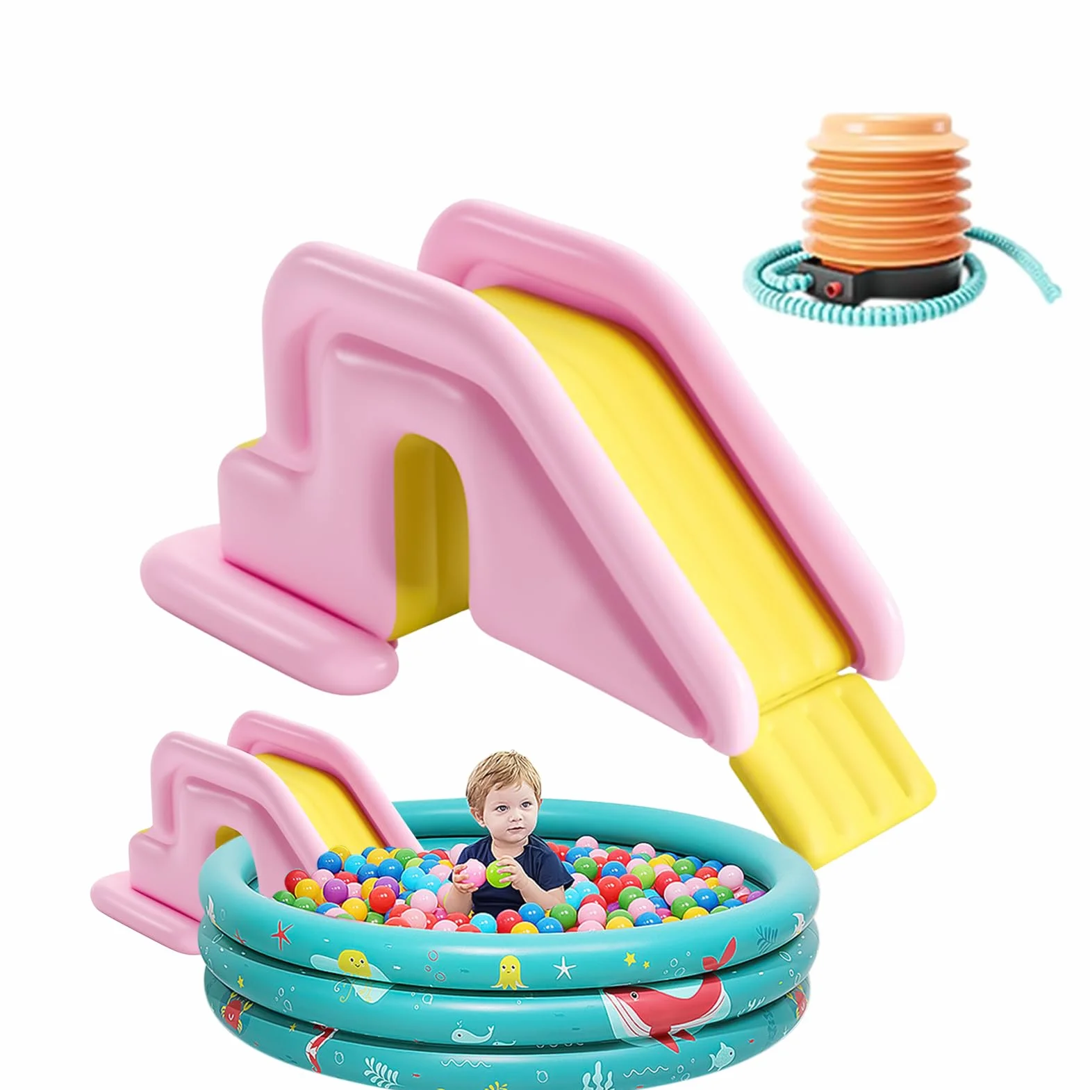 Toboggan Gonflable Aquatique avec Marches Anti-Retournement pour Piscine Hors Sol
