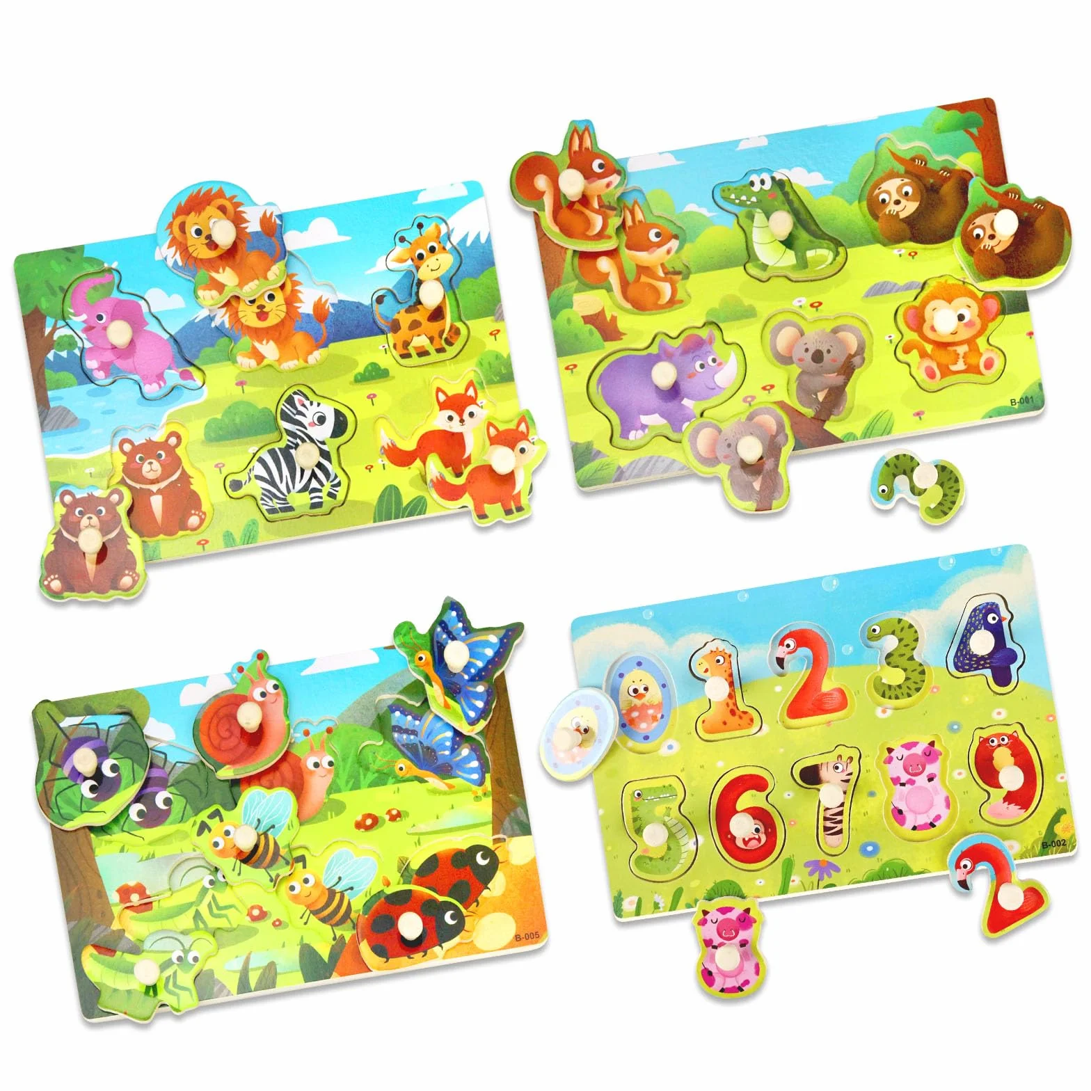 Puzzles en Bois pour Enfants Animal Montessori Jouet Éducatif Bébé 1 2 3 Ans