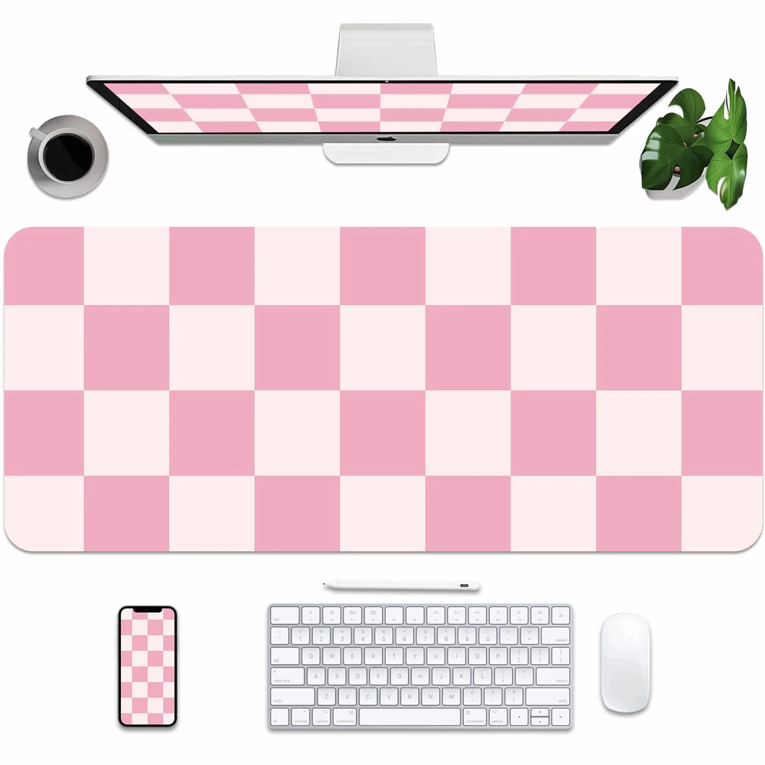 Tapis de Bureau en Cuir Rose Antidérapant Imperméable pour Souris et Clavier