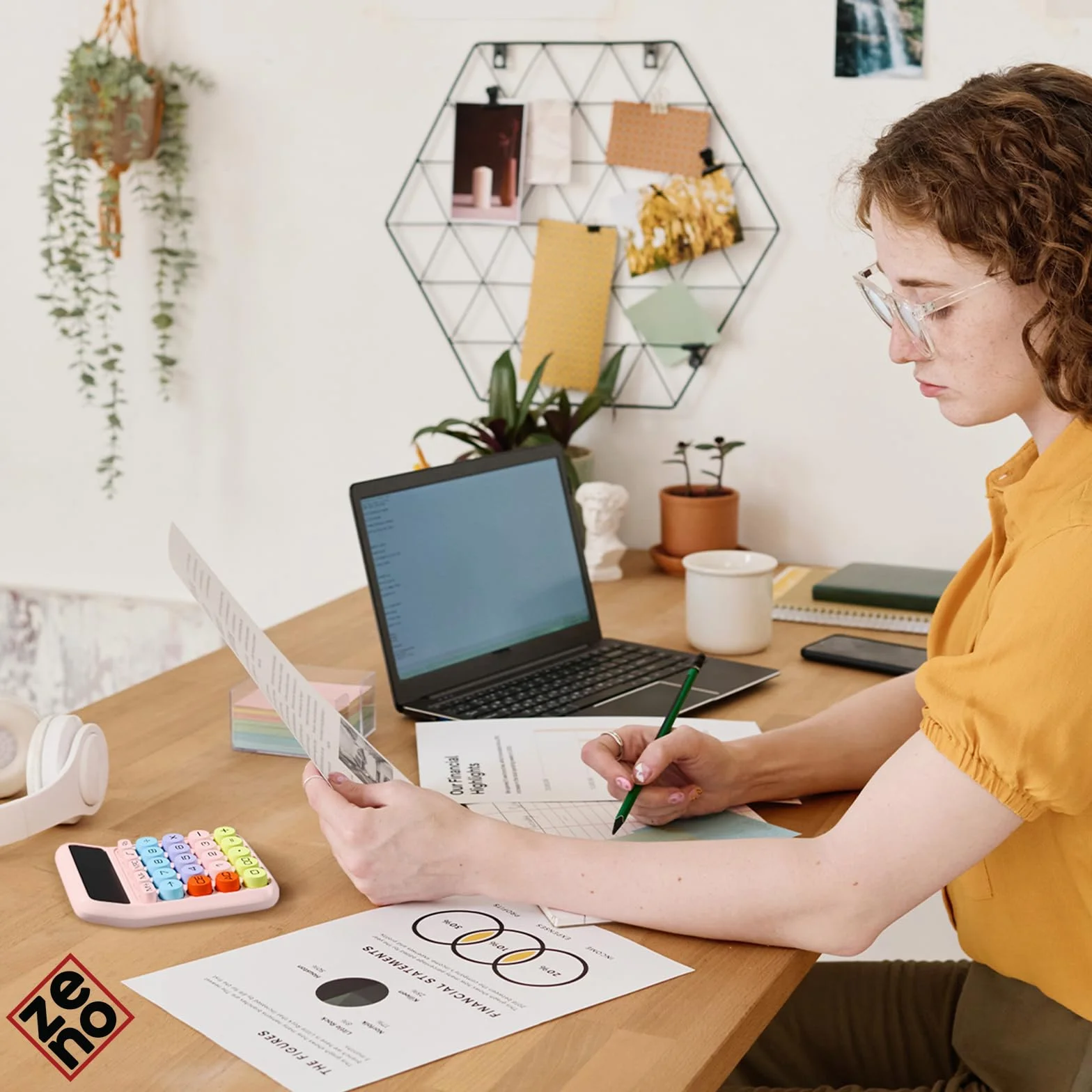 Calculatrice Rose Zeno – Calculatrice de Bureau Grandes Touches 12 Chiffres