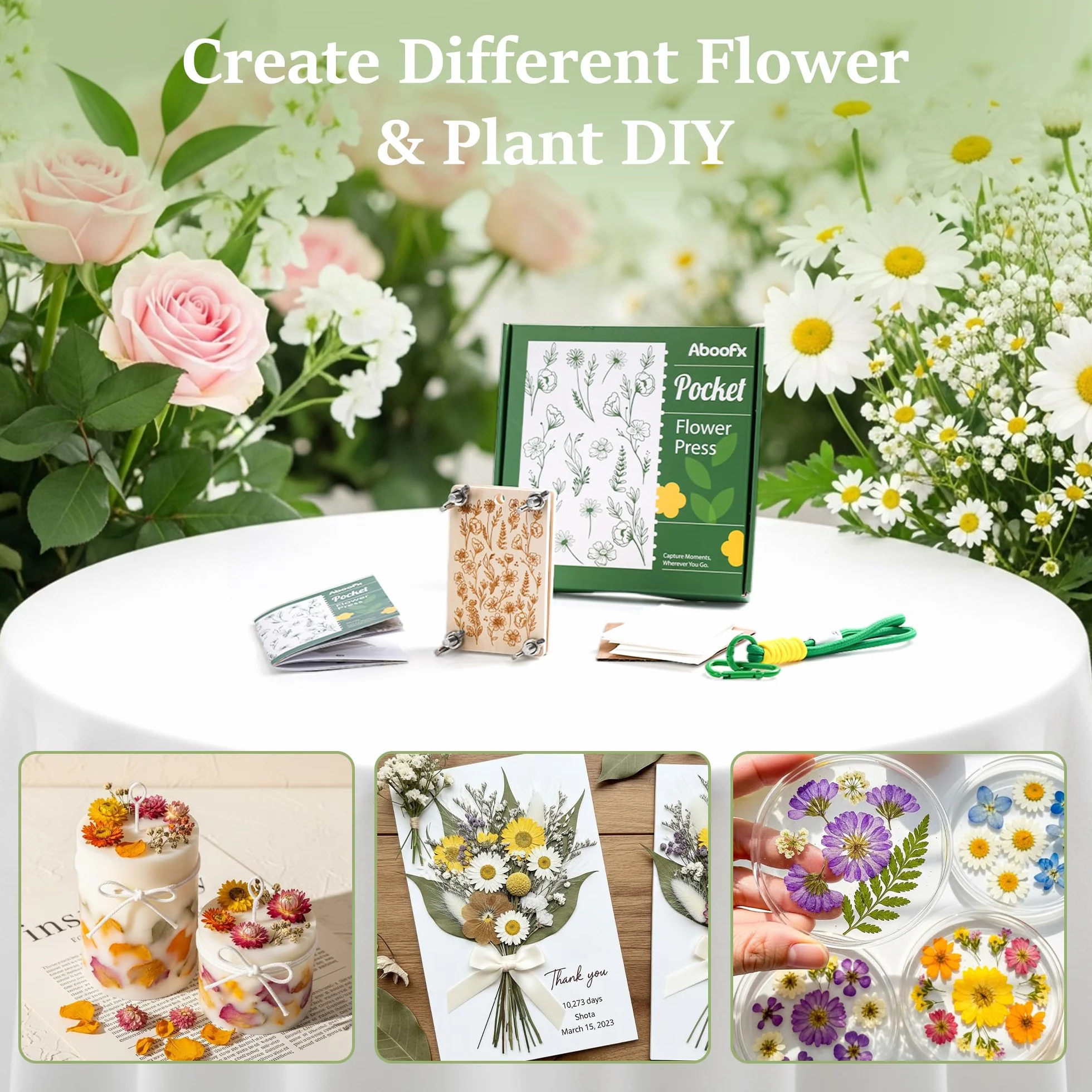 Aboofx Mini presse à fleurs kit de conservation de poche pour presser les plantes extérieur fleurs séchées débutantes loisirs créatifs