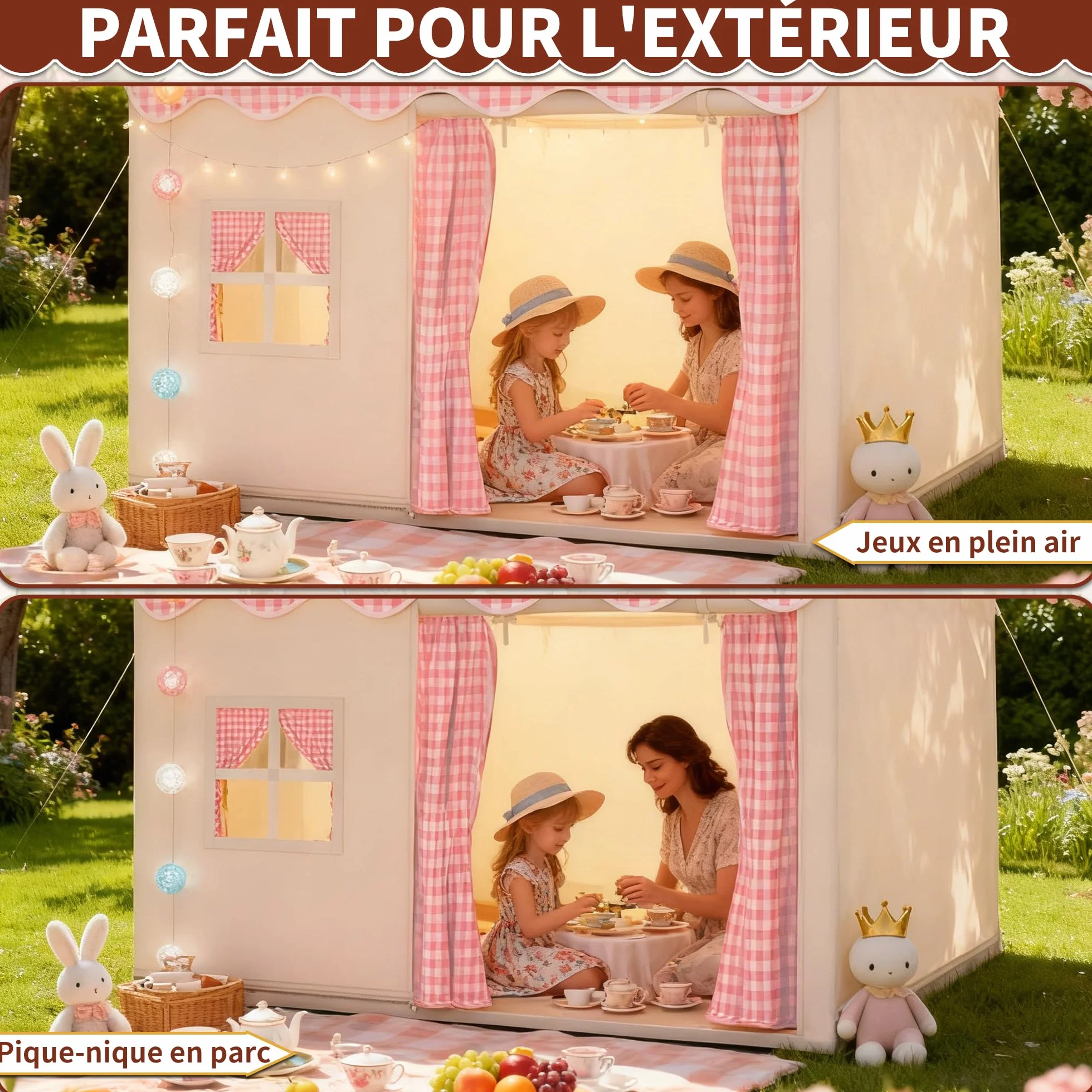 Tente de Jeu Enfant Cabane Tout-Petits avec Lumineuse Décorative Rose