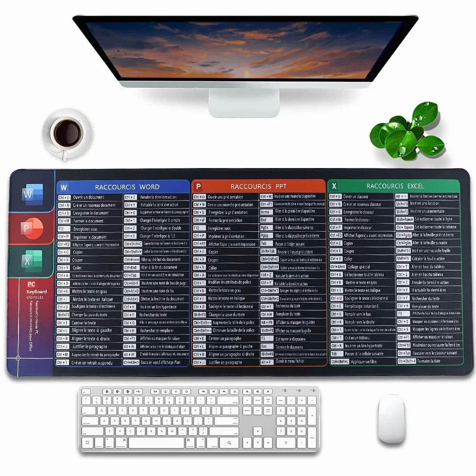 Tapis de Souris 900x400 Raccourcis Clavier Français Excel/Office Imperméable
