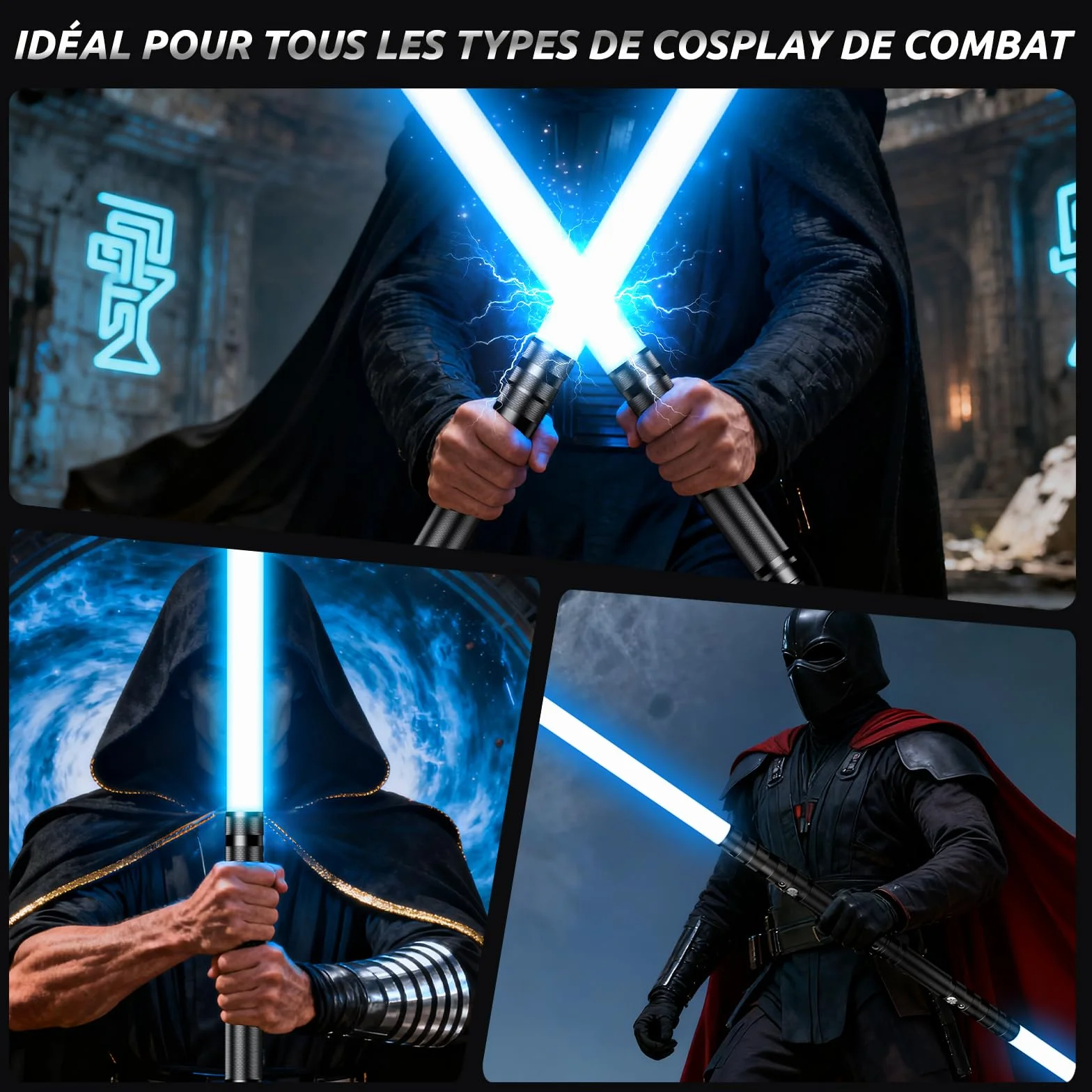 Sabre Laser Enfants 2 en 1 USB Rechargeable RGB 16 Couleurs Sons Simulés de Combats Cadeaux Garçons (2 pièces)