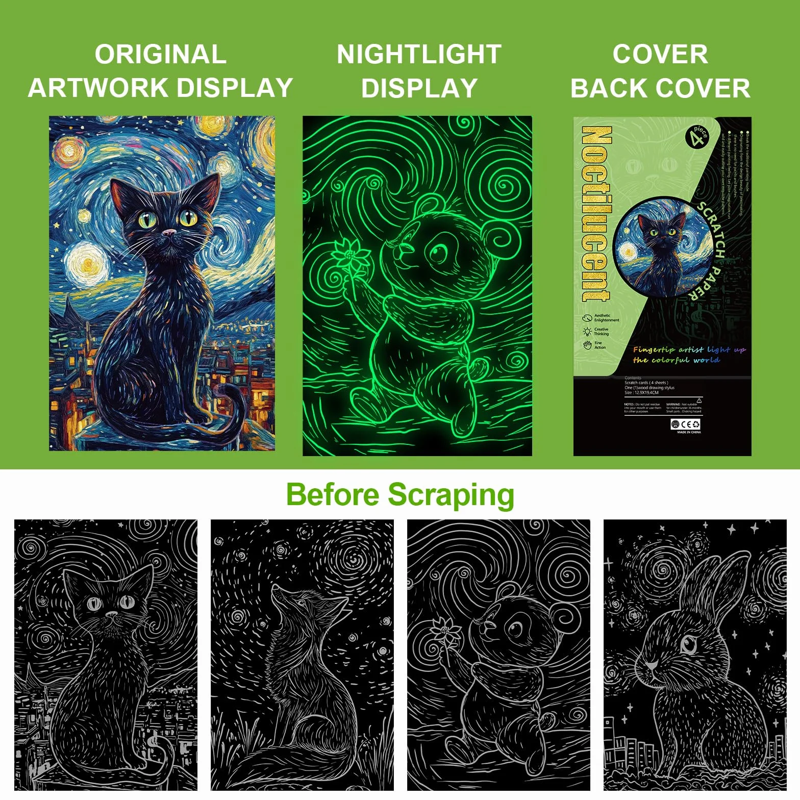 Carte à Gratter - Scratchboard Art - Activités Créatives pour Décorer Chambre, Salon, Bureau
