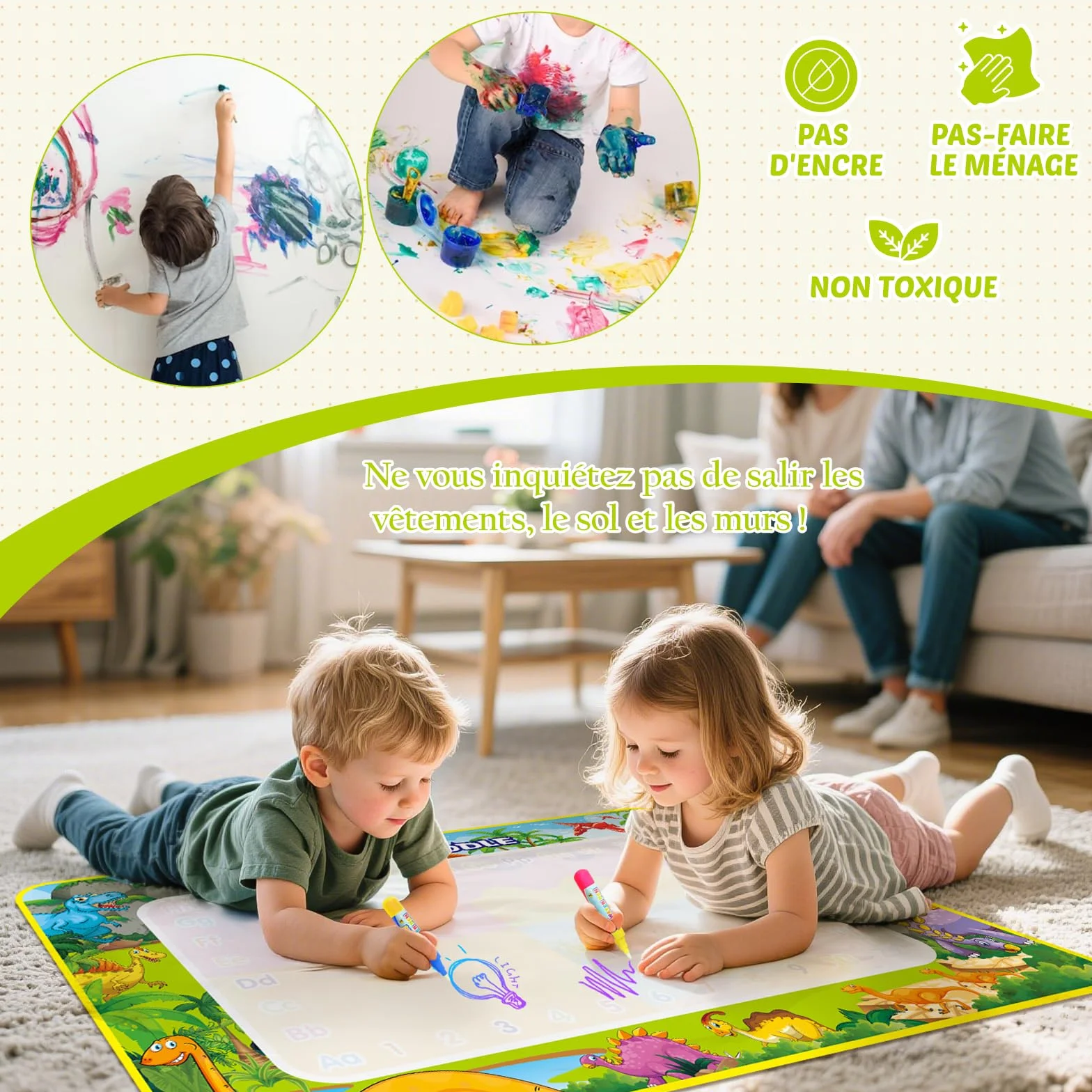 Tapis Dessin Eau 110x70cm Jouet Bebe 1-3 Ans Jouets Educatifs Coloriage Géant Cadeau Garçons Filles