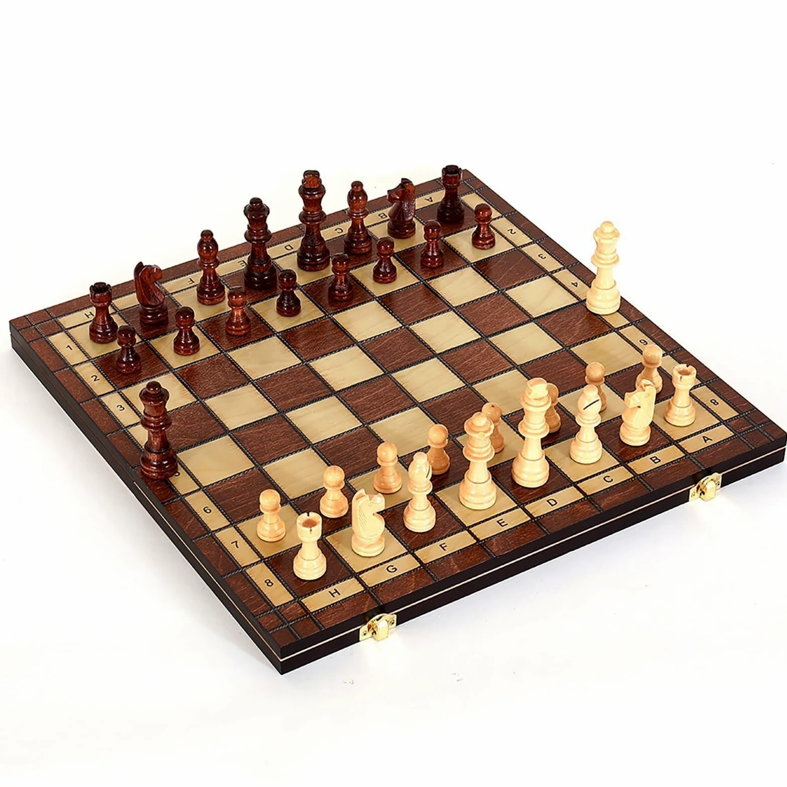 Grand jeu d'échecs de luxe en bois, parfait for les adultes et les débutants. Jeux de société au design pliable unique avec 2 reines.