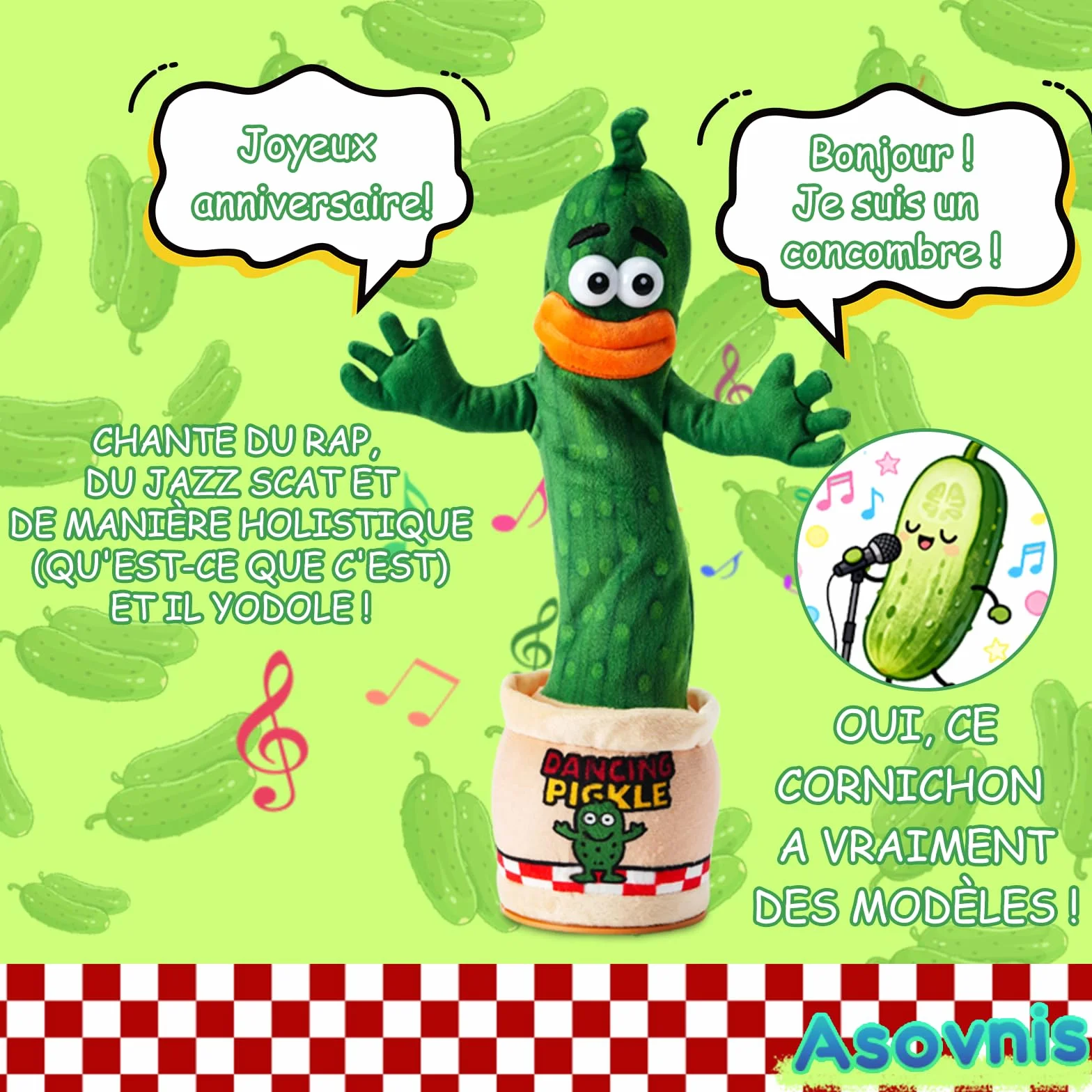 Cornichon interactif parlant dansant Jouet bébé 0-6 mois Cadeau garçons filles Chante imite enregistre répète 120 chansons Volume réglable