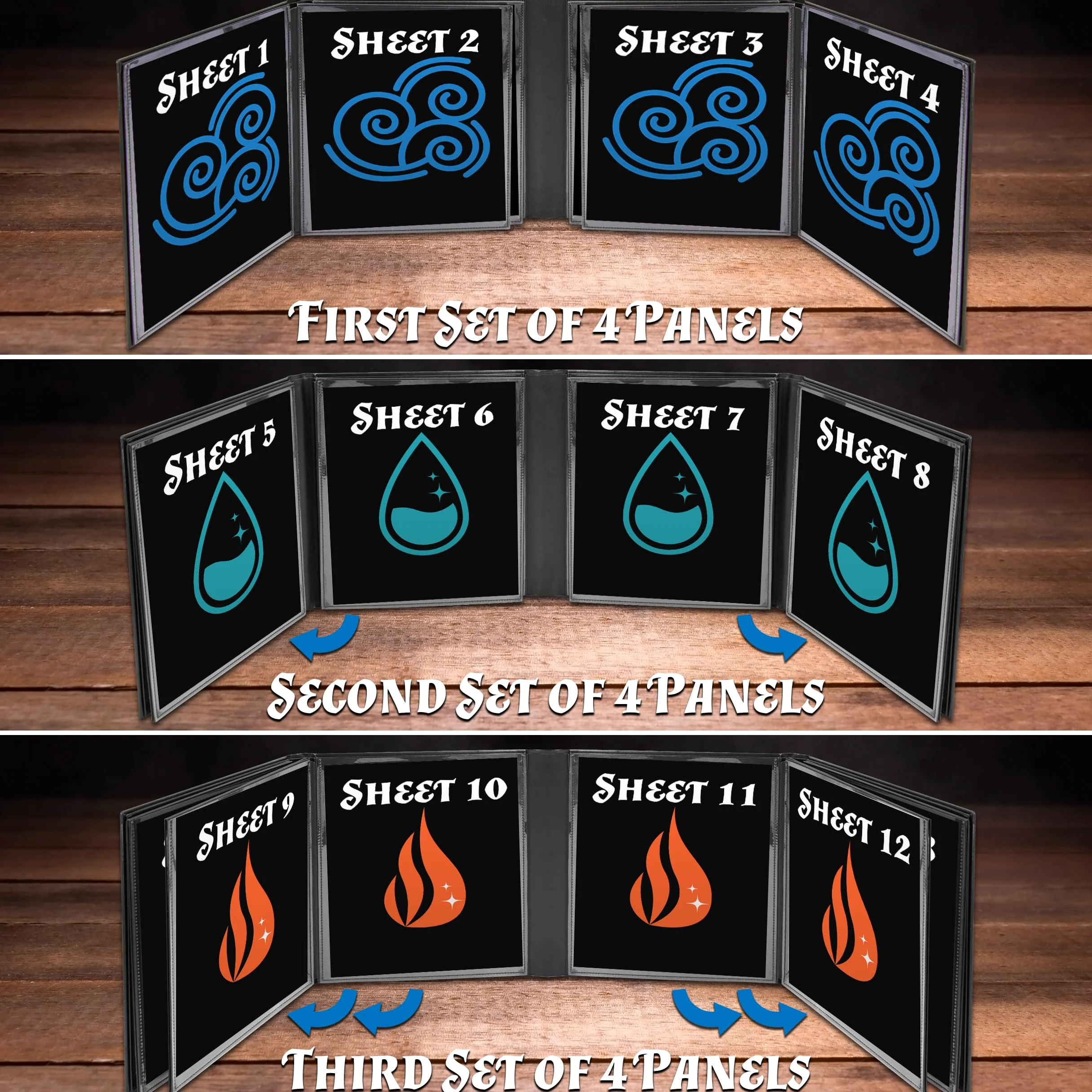CASEMATIX DM Screen Écran GM Pliable en Similicuir à 12 Panneaux XL avec 4 Panneaux pivotants et Poches effaçables à l'eau pour TTRPG Noir Inserts Non Inclus