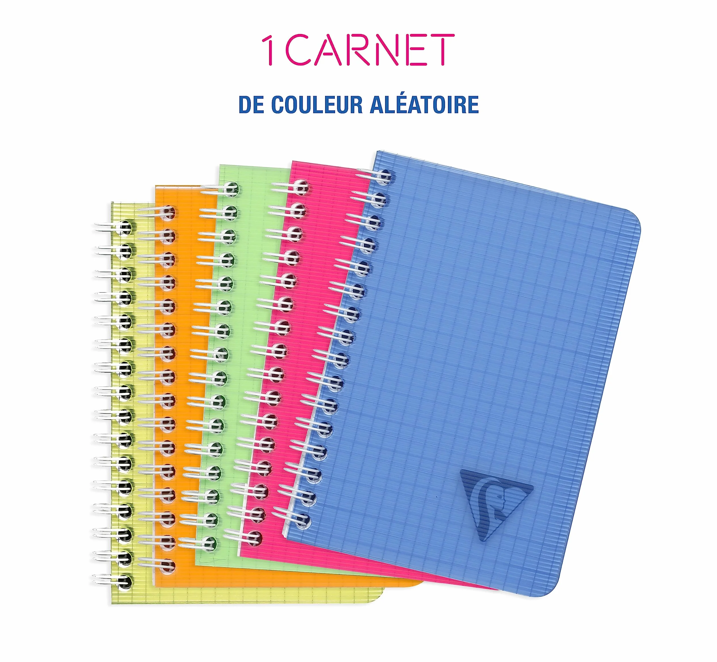 Clairefontaine Collection Linicolor Fresh Carnet à Spirale 9x14 cm 100 Pages Petits Carreaux Papier Blanc 90 g Couverture Polypro Transparent Couleur Aléatoire