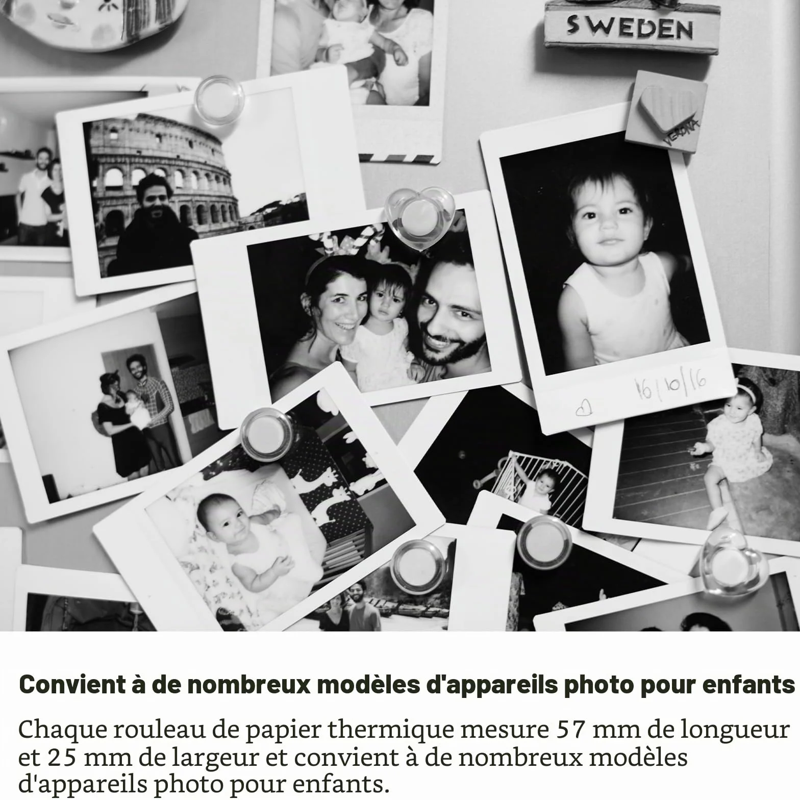 Papier Thermique Rouleau 5,7 cm pour Appareil Photo Enfant, Rouleaux Imprimante Thermique
