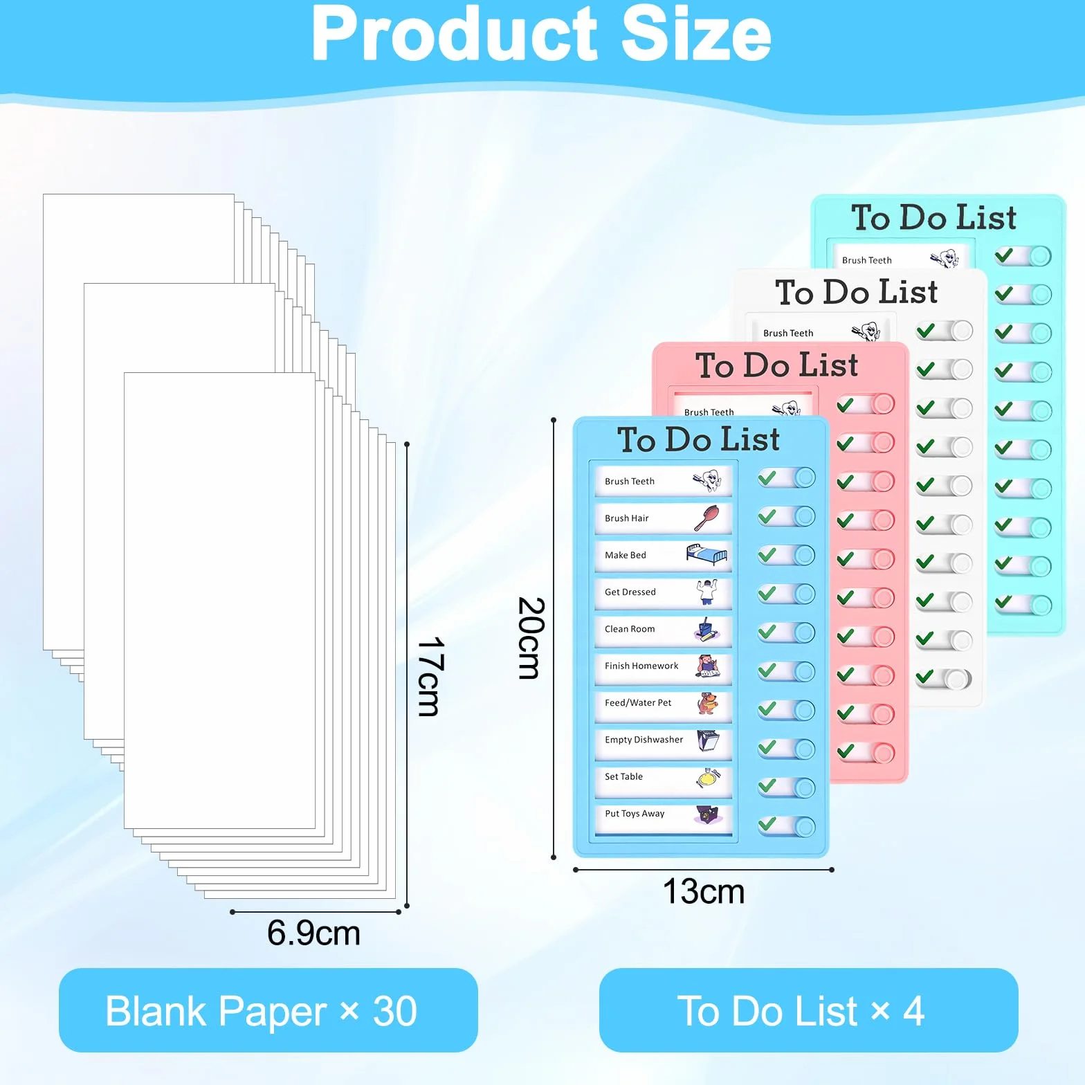 Tableau Routine Enfant 4 Pièces To Do List avec 30 Feuilles de Papier Vierge