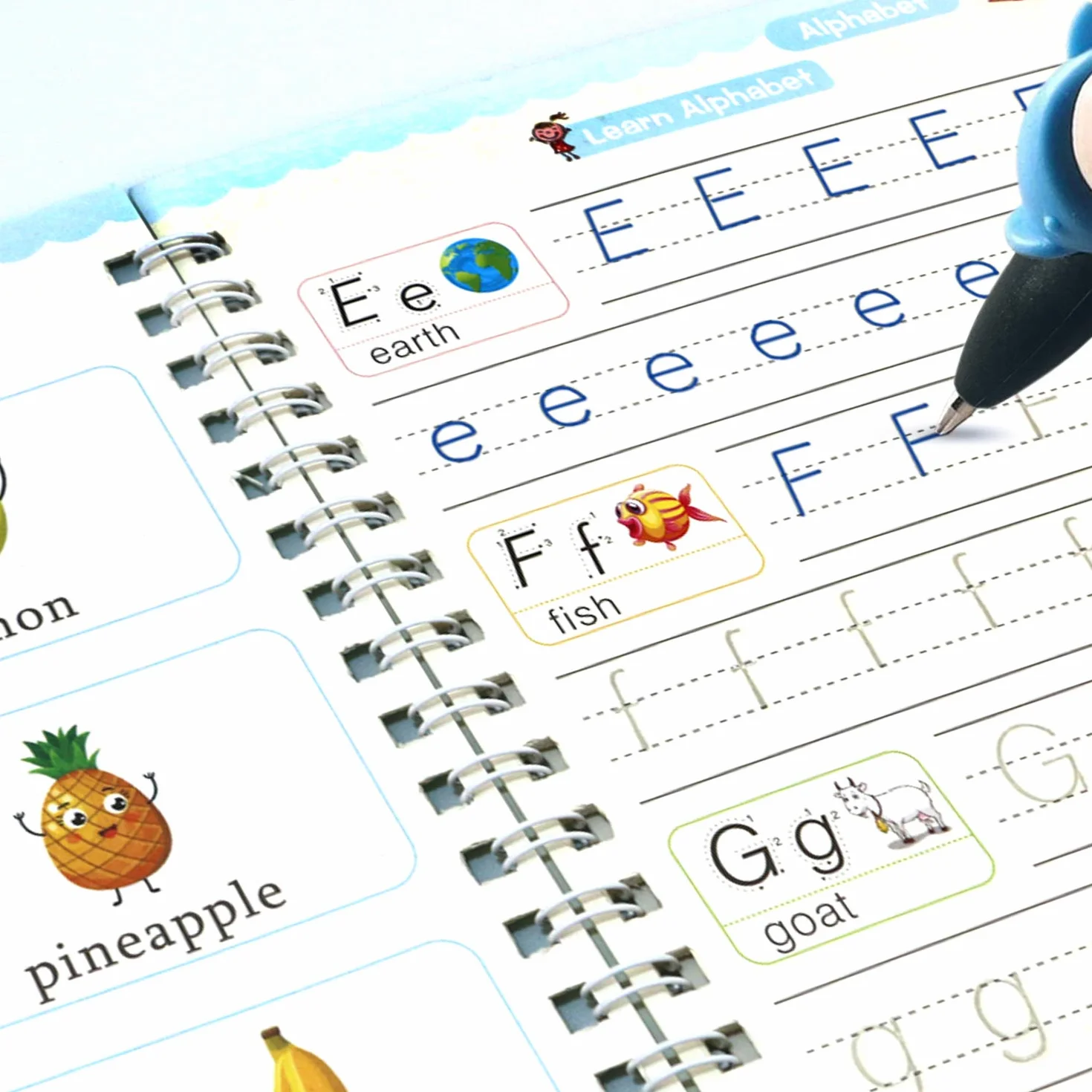 Cahier de calligraphie réutilisable 4 pièces pour enfants, pratique d'écriture magique