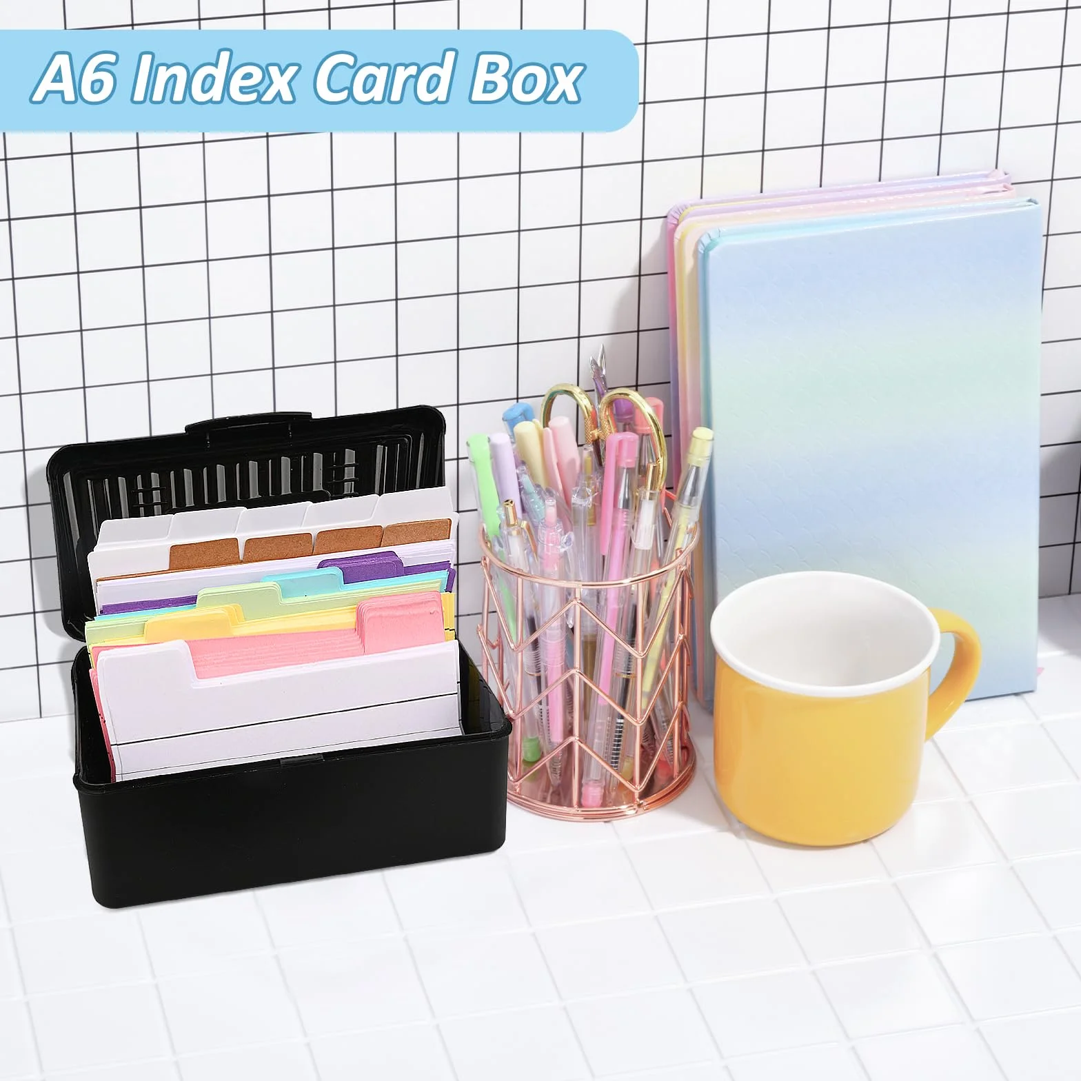Boîte à Cartes A7A8 avec 436 Cartes Lignées Colorées, Organisateur de Révision pour École et Bureau