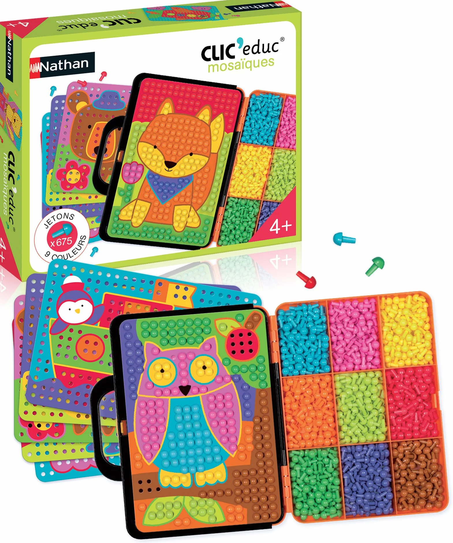 Nathan Clic Educ Mosaïques Jeu de société d'apprentissage Reconnaissance des Couleurs - 675 pions - Développe Motricité Fine Créativité Enfant 4 Ans