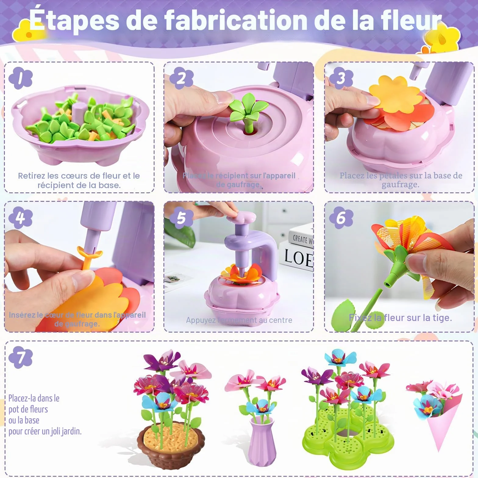 Kssvzz Activité Manuelle Fille, Jouet Enfant 4-10 Ans, Création Bouquet de Fleurs avec Machine à Fleurs, DIY Cadeau Bricolage 3 Ans+