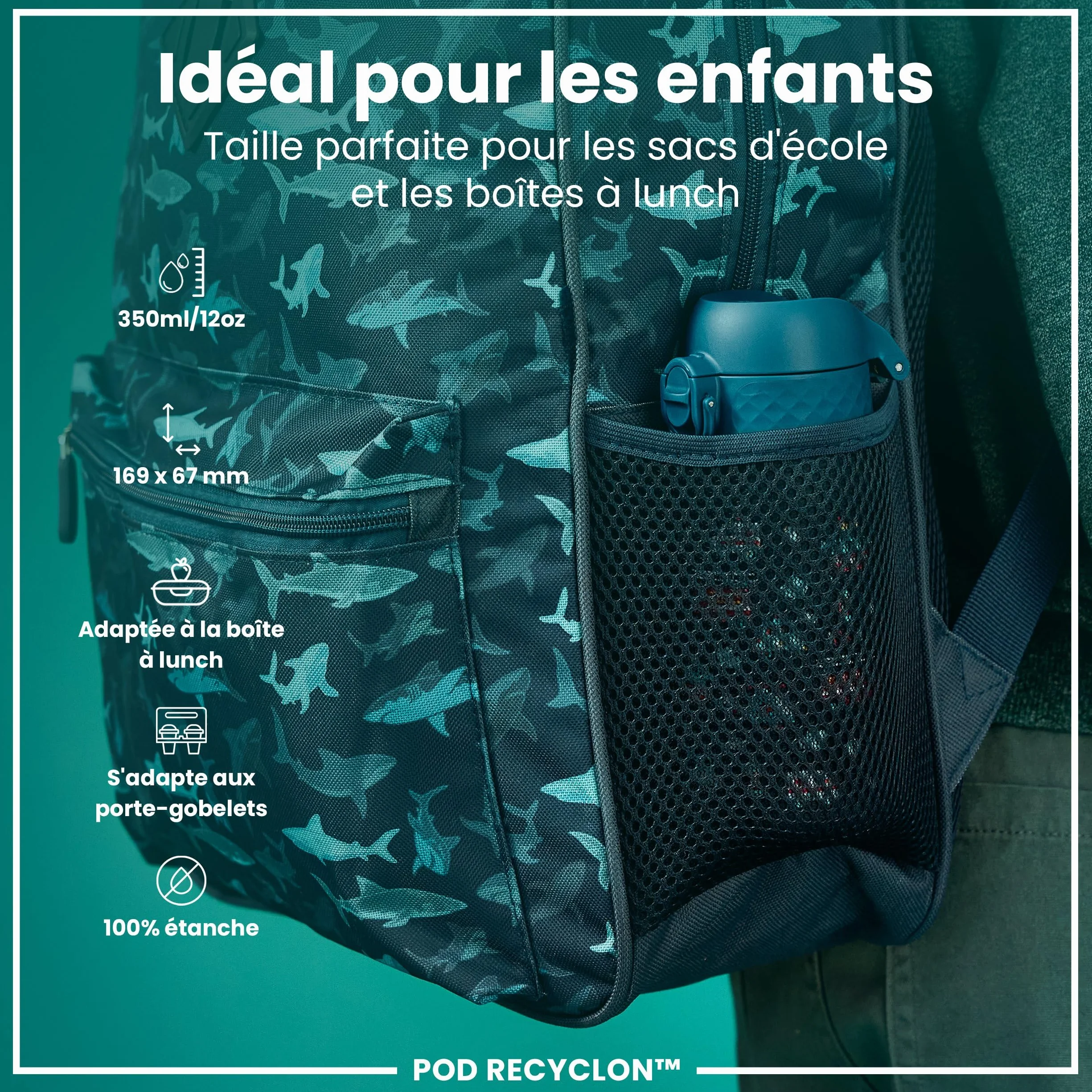 Ion8 Gourde Enfant 350ml Anti-Fuite Verrouillage Sécurisé Sans BPA Lave-Vaisselle