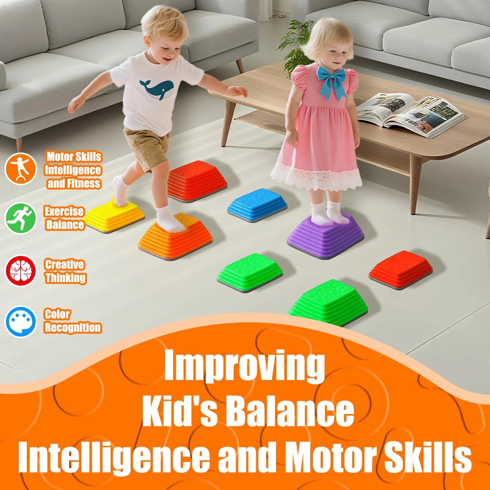 Pierres d'Équilibre Enfants 8 Antidérapantes Sensorielles Parcours Motricité