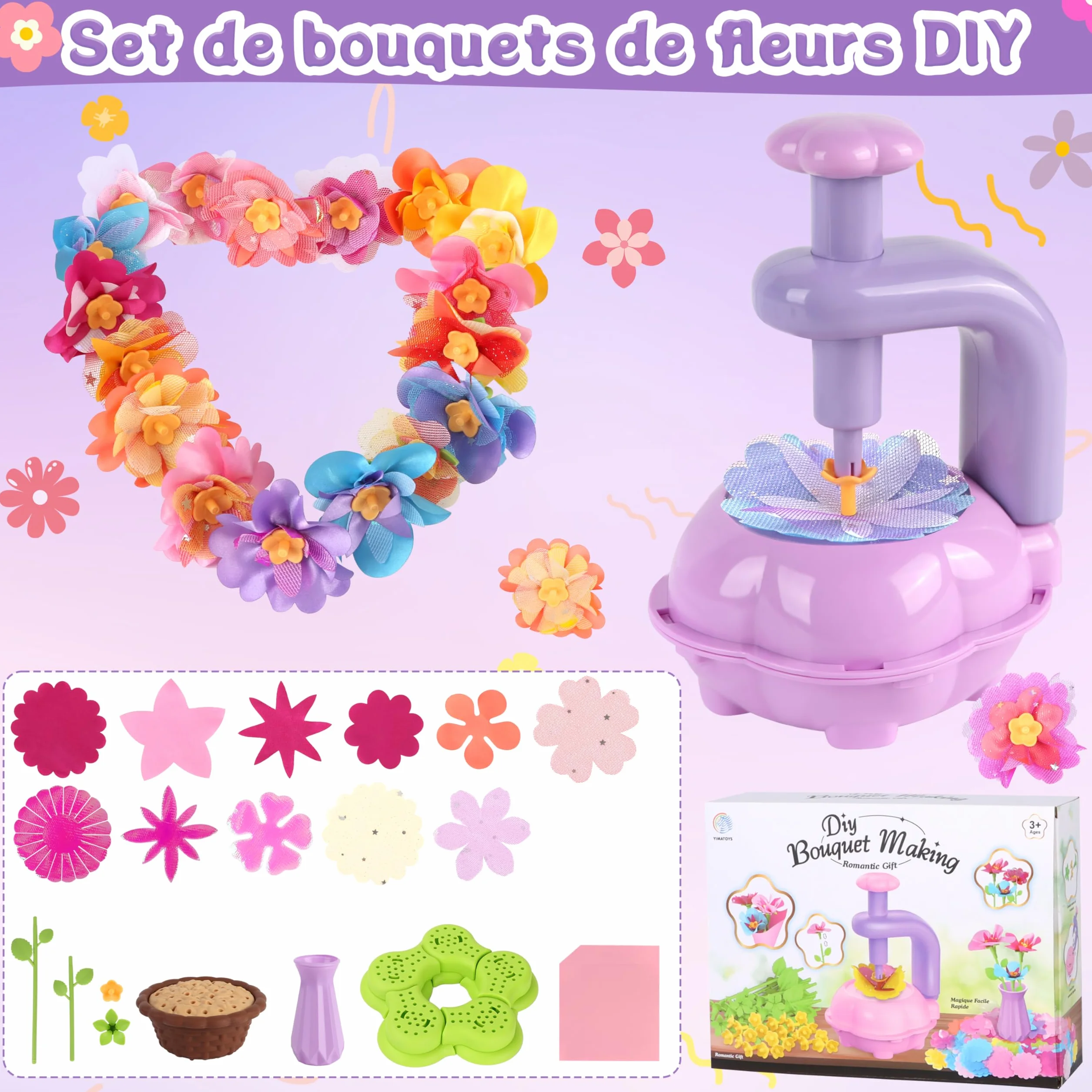 Charmofun Activité Manuelle Fille, Création Bouquet avec Machine à Fleurs, Jouet Fleurs Enfant 3 Ans+