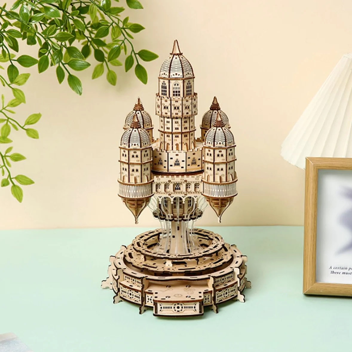 Puzzle en bois 3D Château dans le ciel sans colle - Pour adultes - Kit de construction en bois avec lumières LED - Puzzle éducatif créatif et cérébral - Décoration de la maison - Cadeau d'anniversaire