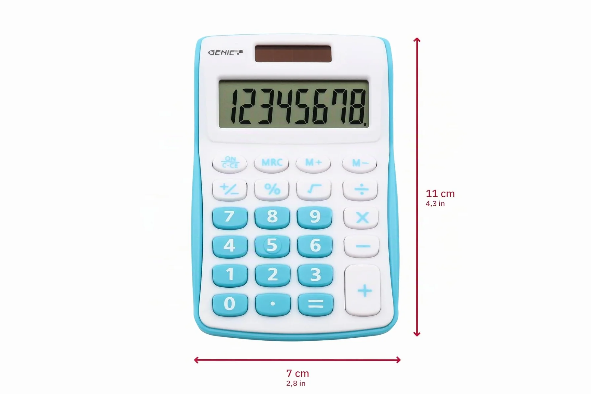Genie Calculatrice 120 B 8 chiffres Dual Power Pile solaire bleu Grand écran incliné fonction pourcentage racine mémoire