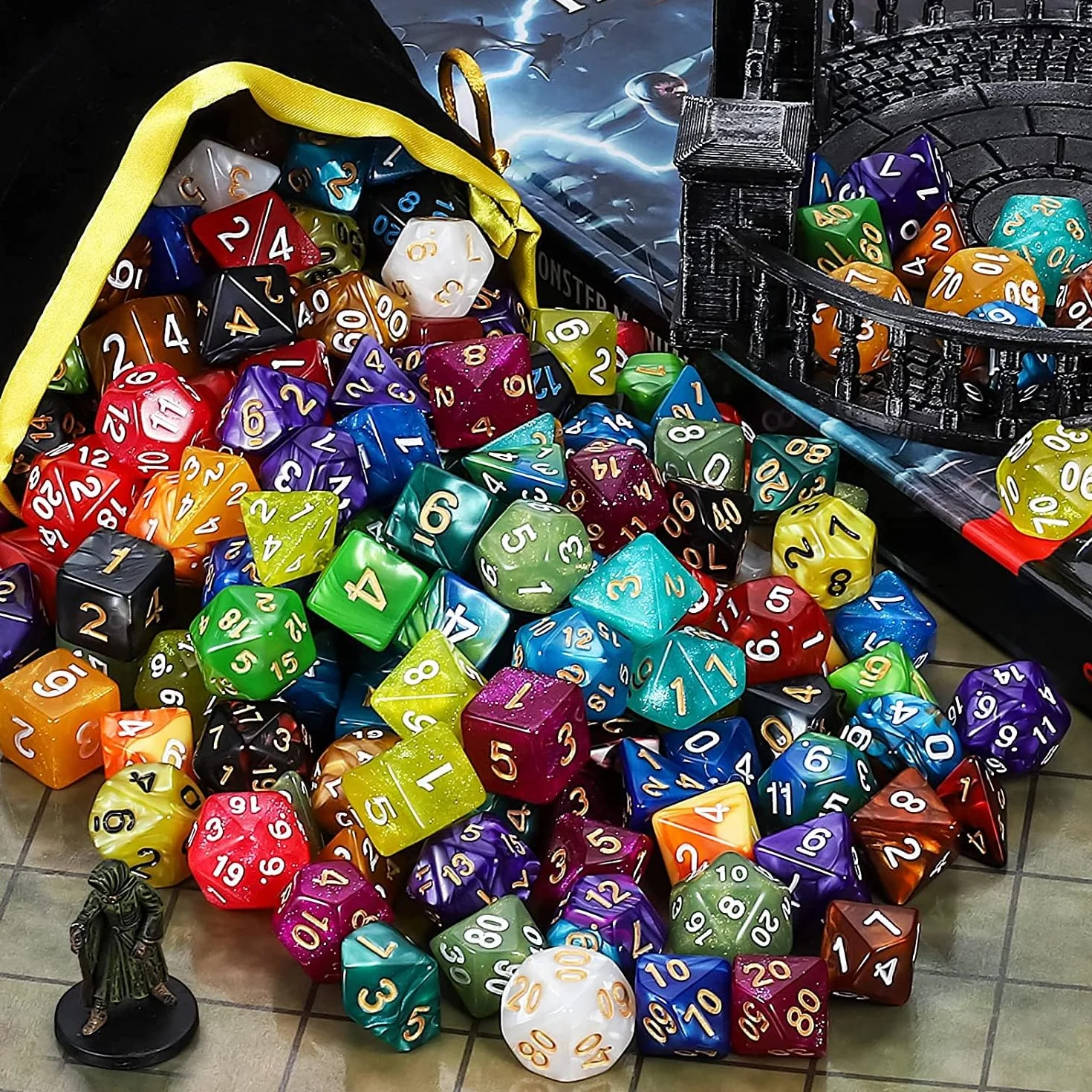 QMAY Jeu de dés polyédriques 175PCS DND Dés D4 D8 D10 D12 D20 D%