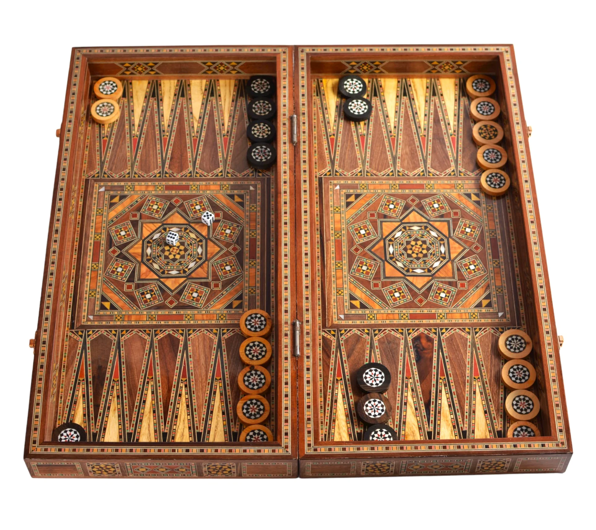 Jeu d’Échecs et Backgammon 2 en 1 en Bois 20’’ – Plateau Fait Main Incrusté de Nacre – Coffret de Luxe Cadeau Artisanat