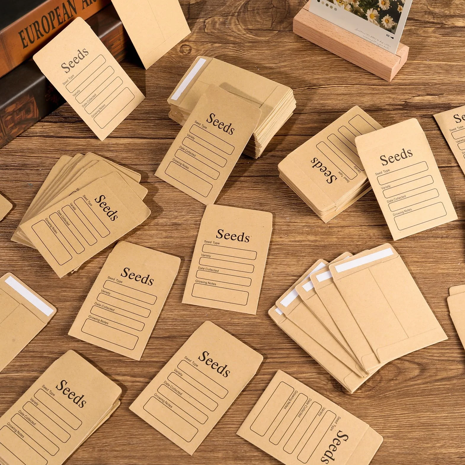 FRIUSATE Lot de 200 enveloppes de semences autocollantes en papier kraft marron 6 x 8 cm