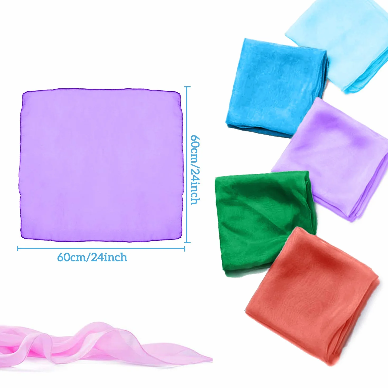 XCOZU 15 Pièces Foulard de Jonglage, Lot de Foulard Couleur Danse 60 x 60 cm, Couleur Assortie
