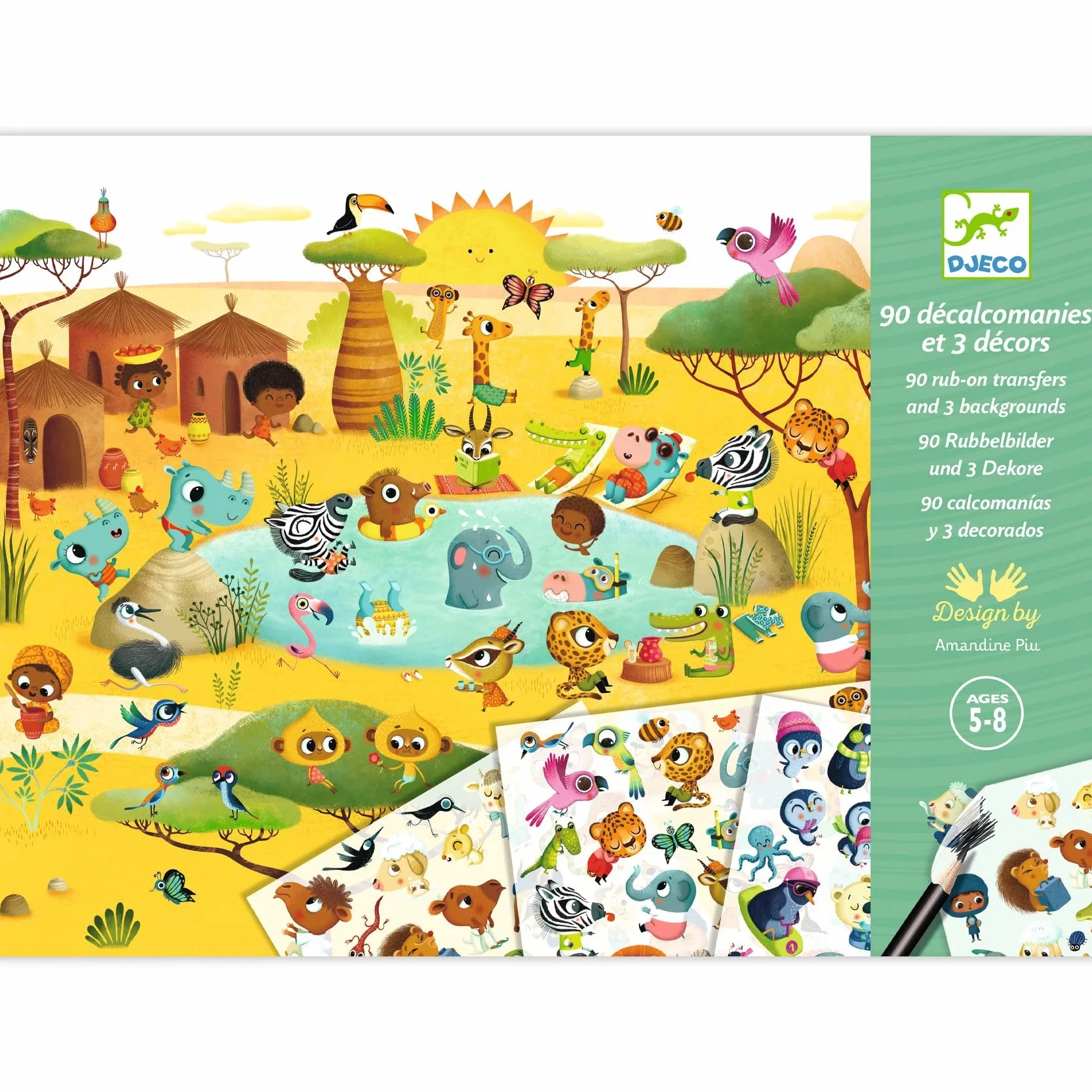 DJECO Coffret Décalcomanies Savane Désert Pôle Nord Enfants 5-8 ans 3 Planches 90 Images