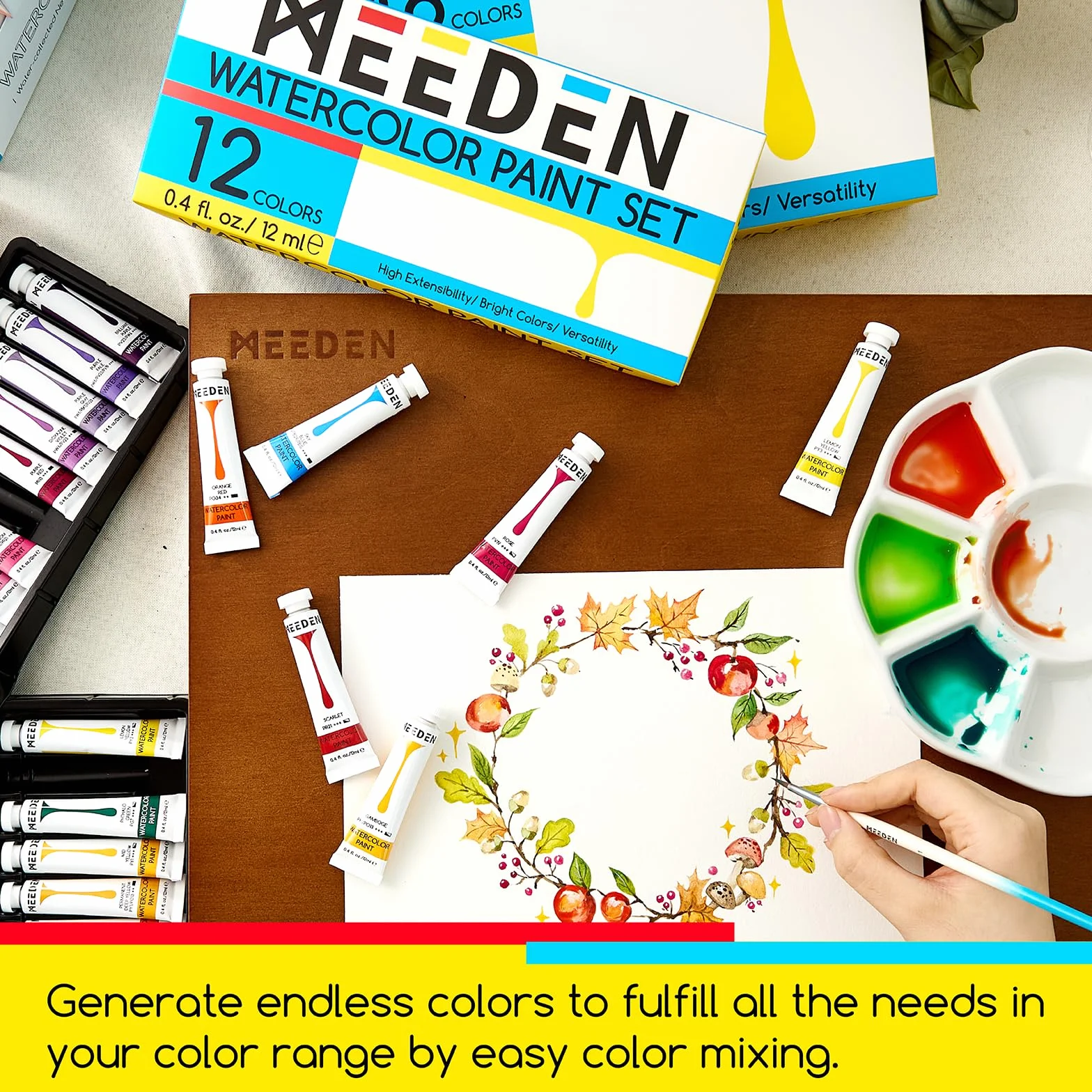 MEEDEN Lot de 24 Peintures Aquarelles 12 ml - Pigments Riches, Non Toxiques