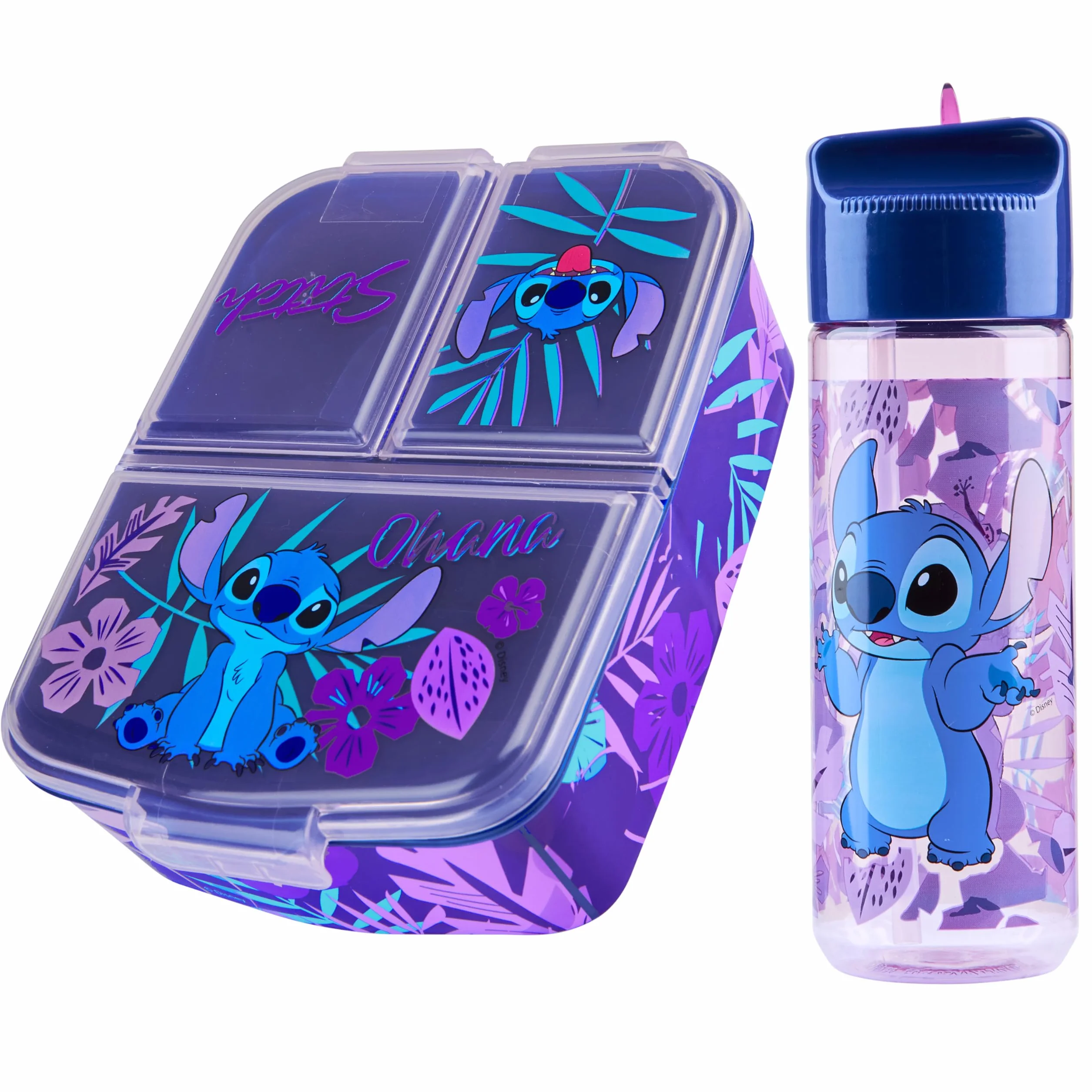 Disney Stitch Boîte à Goûter Enfant avec Compartiments et Gourde Bleu/Violet