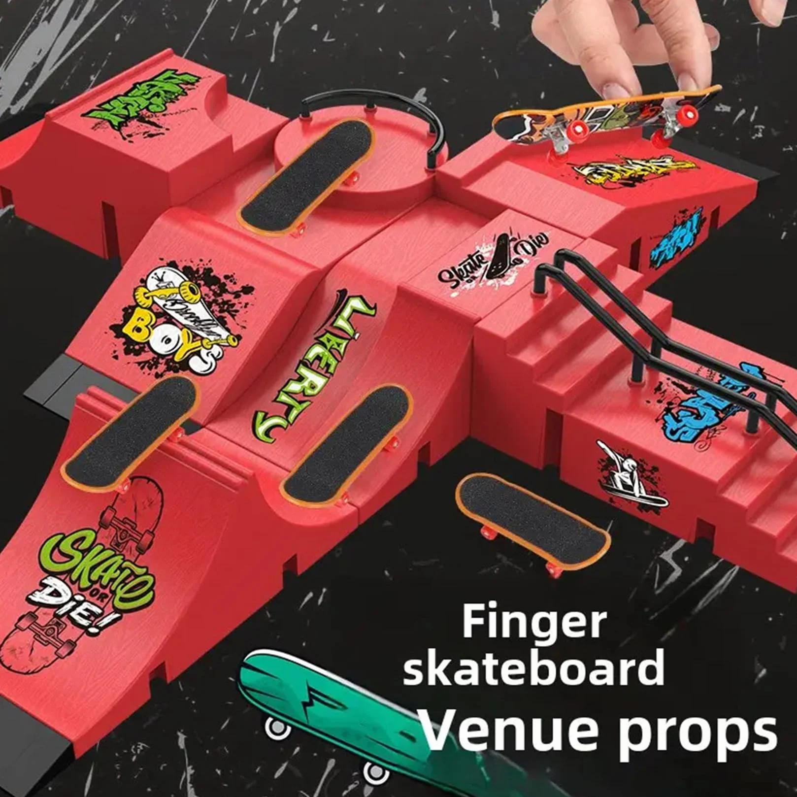 Mini Skate Doigt Finger Skate Kit Rampe Accessoires avec 1 Fingerboard et Rechange