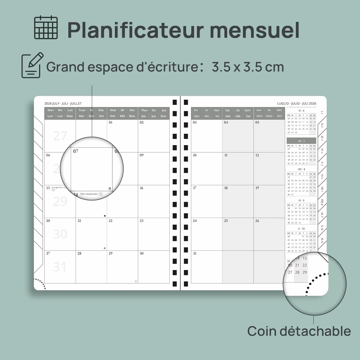 POPRUN Agenda Mensuel 2026-2027 18 Mois 22 x 16,5 cm Planner Scolaire Couverture Souple Spirale