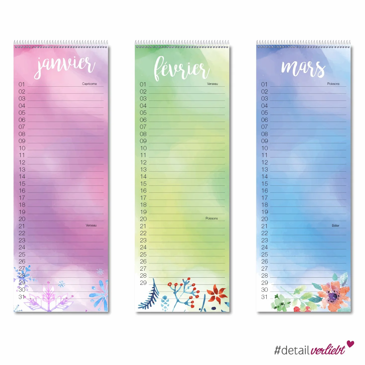 Calendrier d'anniversaire à spirales avec étoile caractères dv727